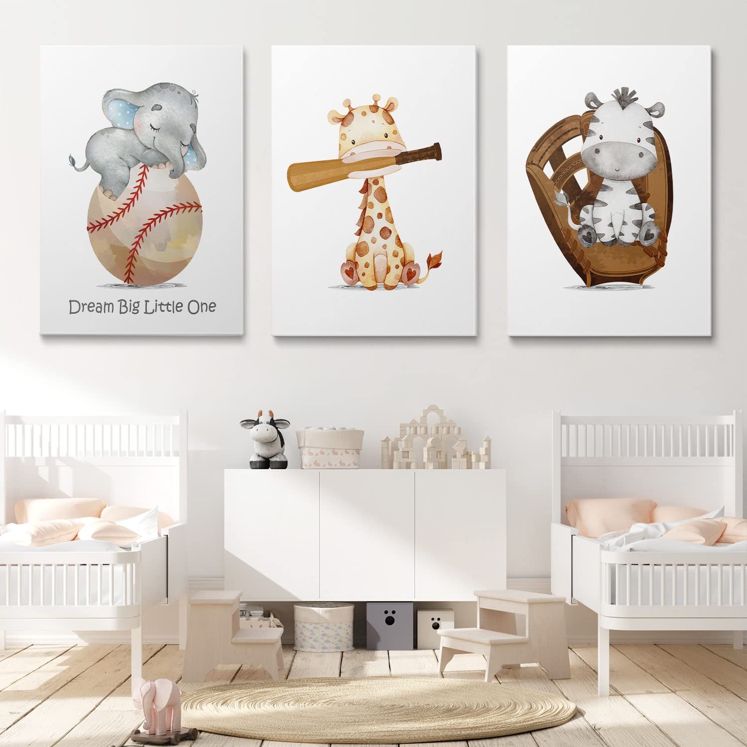GUBIYU Baseball Nursery Decor Set of 3 - Sports Themed Canvas Wall Art for Baby Boy's Room (16
