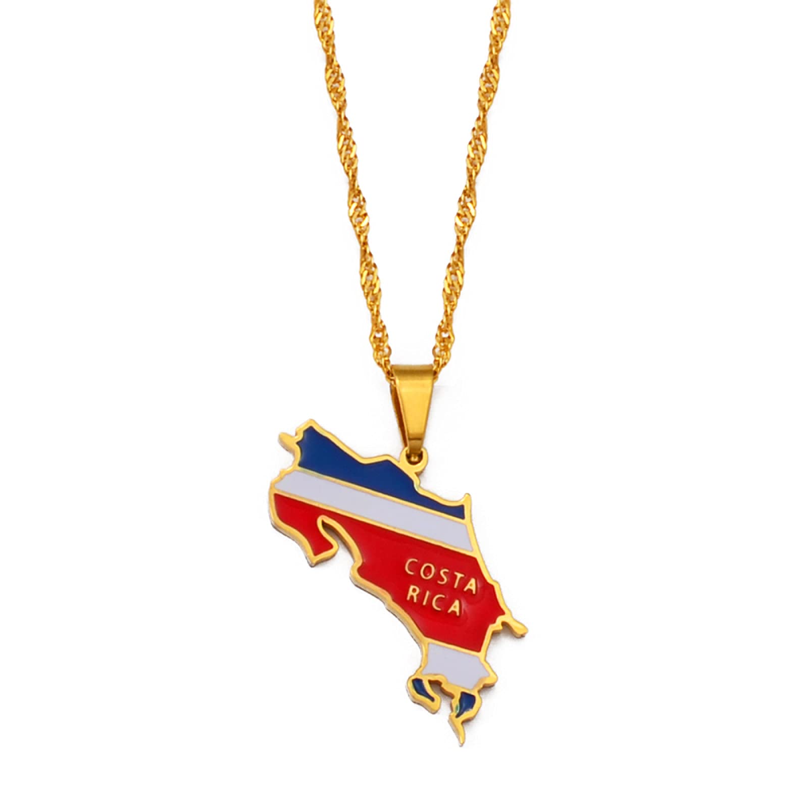 Costa Rica Map Pendant Necklace - Gold Ethnic Patriotic Jewelry for Women & Men | Trendy Hip Hop Accessory for Parties, Travel & Gifts