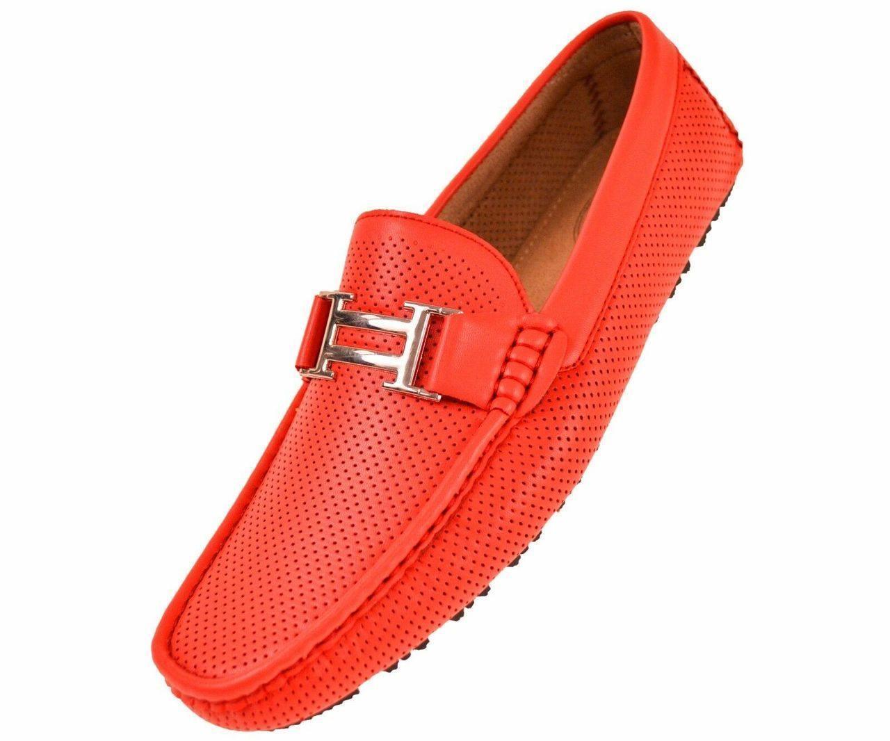 Men's Red Perforated Smooth Driving Moccasin Loafers - Comfortable Casual Slip-On Shoes for Work, Travel & Daily Wear