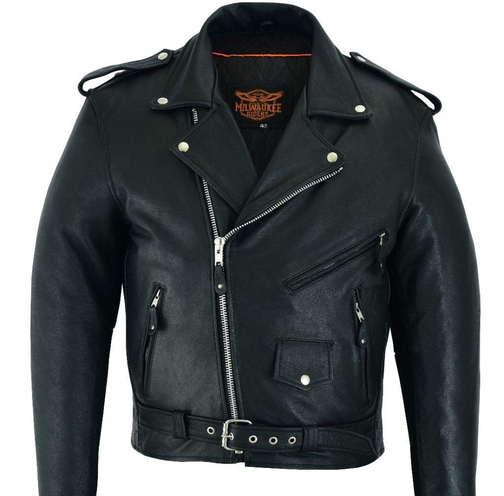 Men's Classic Police Style Motorcycle Jacket - Black Cowhide Leather for Riding & Casual Wear | Vintage Biker Jacket for Harley & Cruiser Riders