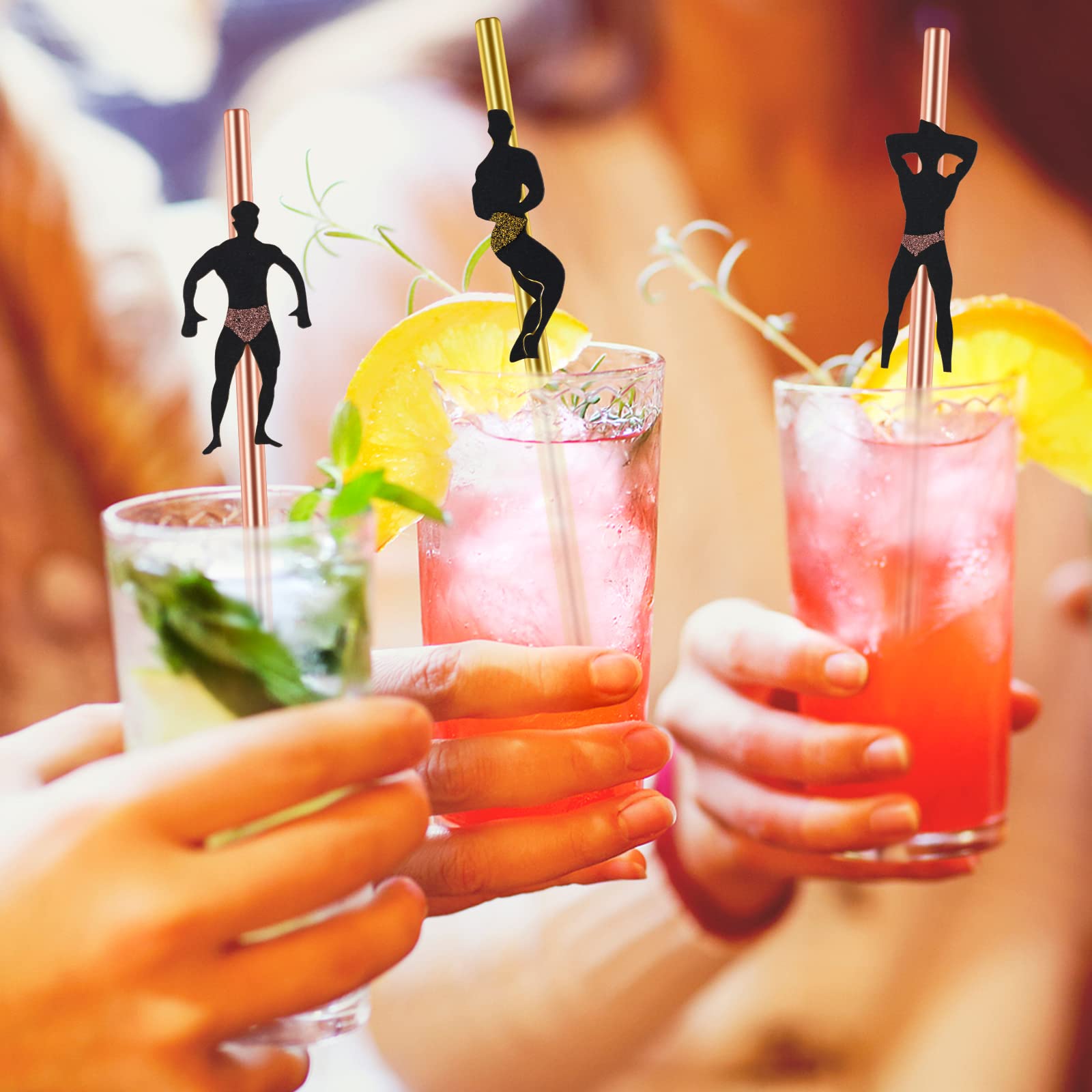 18pcs Rose Gold Naughty Straws for Bachelorette Party - Hen Do Accessories, Male Stripper & Dancing Men Cocktail Straws - Perfect for Bachelorette Nights, Bridal Showers & Girls Night Out Parties