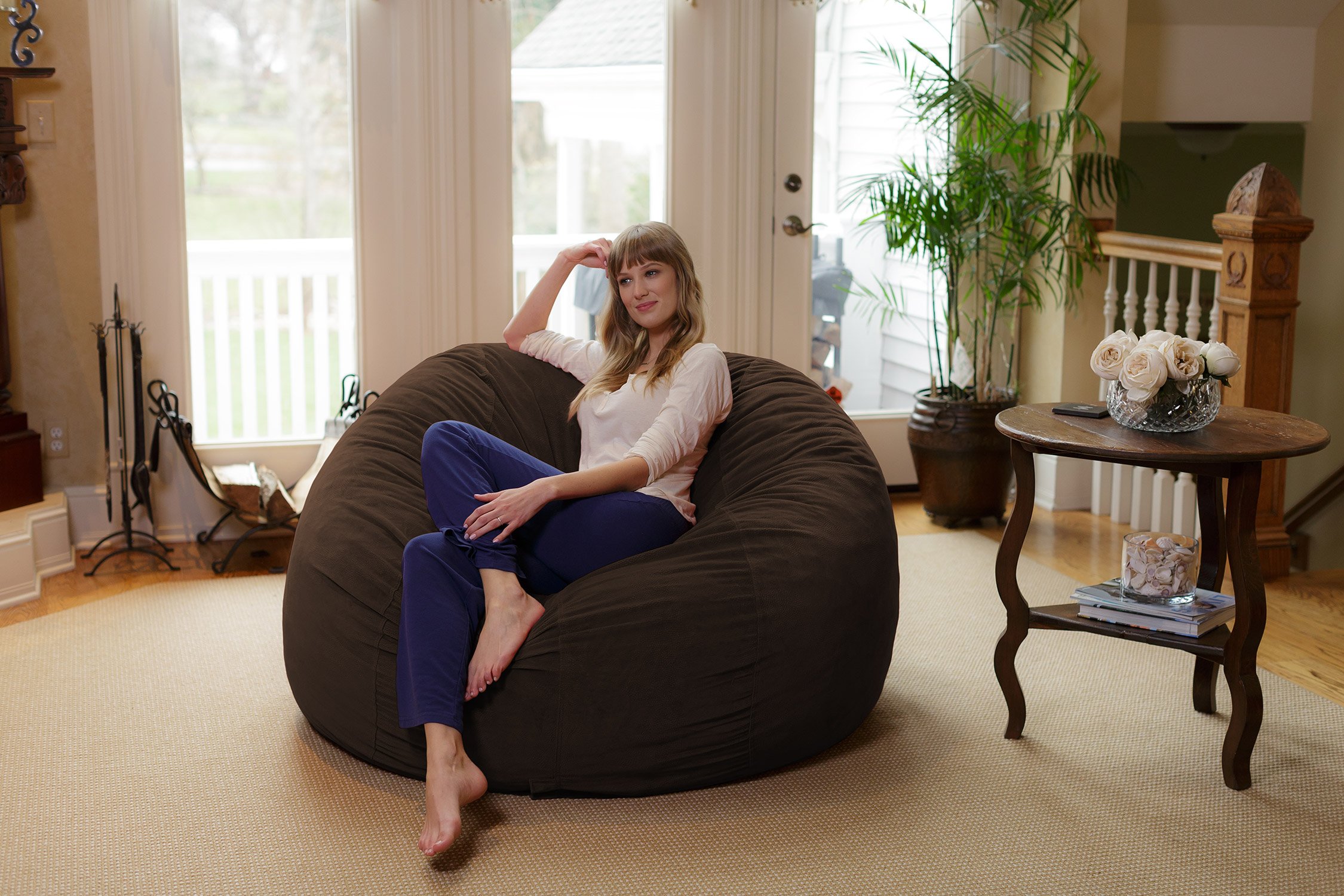 Chill Sack 6' Giant Memory Foam Bean Bag Chair - Ultra Soft Microfiber Cover (Brown Pebble) for Living Room, Game Room & Dorm Comfort