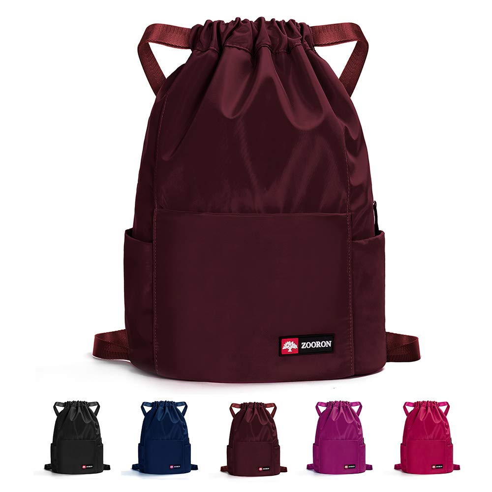 ZOORON Waterproof Drawstring Gym Backpack for Men & Women - Lightweight Sports Sack, Mini Travel Daypack for Gym, Running, Hiking & Outdoor Activities
