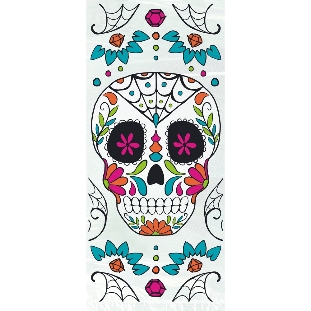 20-Pack Day of The Dead Skull Printed Cellophane Gift Bags with Twist Ties - Halloween Party Favors, Candy Treat Bags for Dia de Los Muertos Celebrations, Trick or Treat, and Festive Gatherings