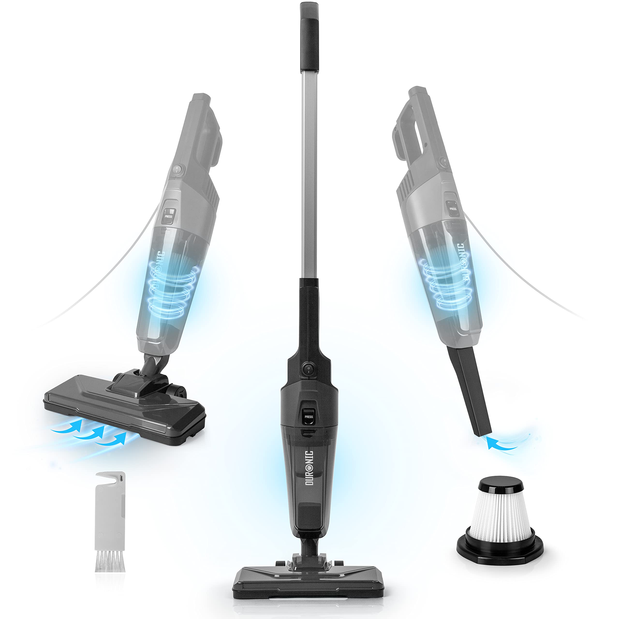 Duronic VC9 Lightweight Upright Stick Vacuum Cleaner with HEPA Filter | Corded Handheld for Hard Floors & Carpets | Pet Hair, Dust Removal for Home & Car Cleaning | Ideal for Daily Housekeeping & Auto Detailing