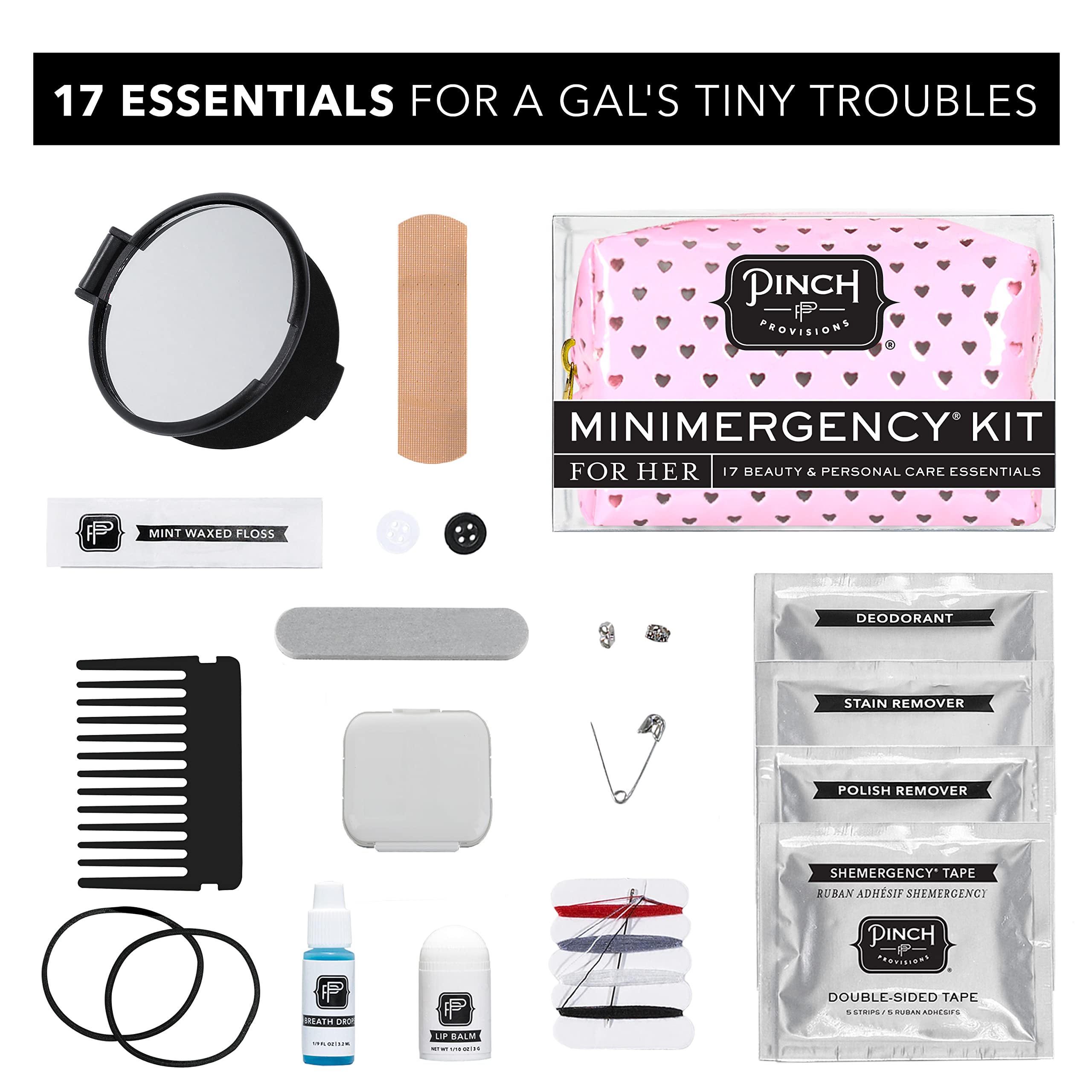 Pinch Provisions Sweetheart Minimergency Kit - 17 Travel-Sized Cosmetic Essentials for Women | Compact Beauty Emergency Kit for Purse, Travel, Office & On-the-Go | Perfect Valentine's Day & Birthday Gift for Her