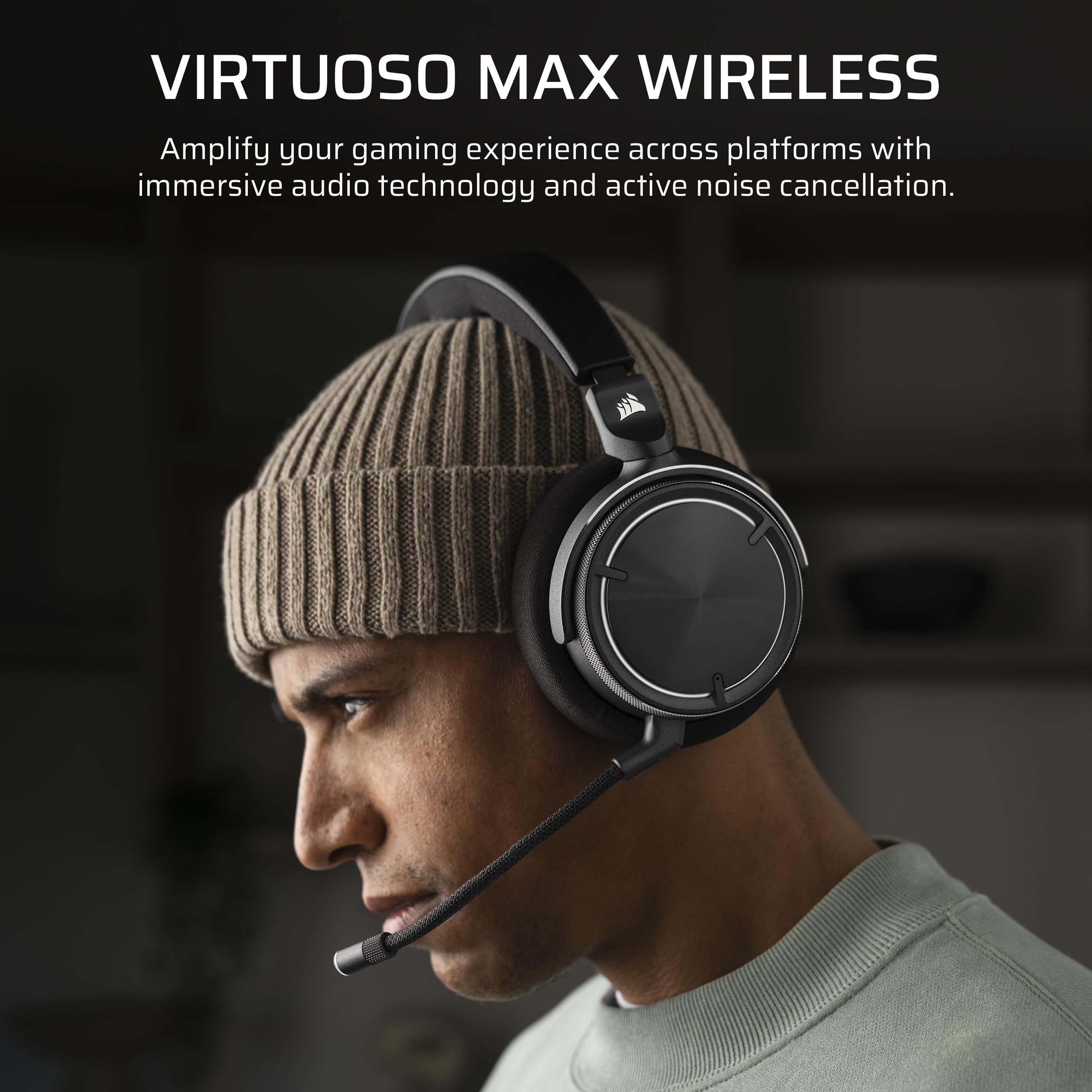 Corsair Virtuoso MAX Wireless Gaming Headset with Dolby Atmos & Active Noise Cancelling - 50mm Graphene Drivers, Sonarworks SoundID, Dual 2.4GHz/Bluetooth - Compatible with PC, Mac, PS5, PS4 (Carbon) - Perfect for Competitive Gaming & Immersive Entertainment