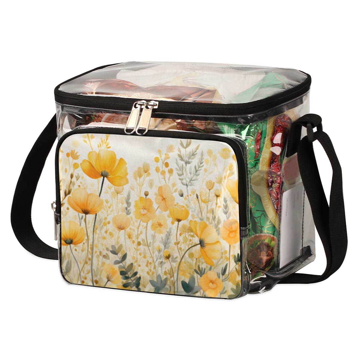 GzLeyigou Yellow Floral Transparent Tote Bag with Handles - Clear Crossbody Shoulder Bag for Lunch, Outdoor, Travel, Picnic, Concerts & Sports Events | Stadium Approved Multipurpose Bag for Women, Beach, Shopping & Daily Use
