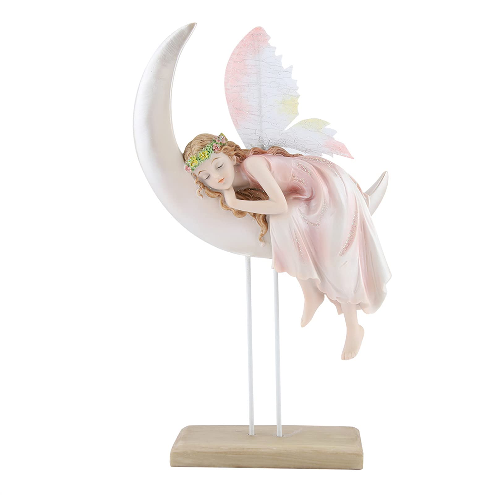 Resin Angel on Crescent Moon Figurine - Elegant Home & Office Decor for Shelf, Desk, and Gift Giving | Spiritual Decorations for Bedroom, Living Room, and Workspace