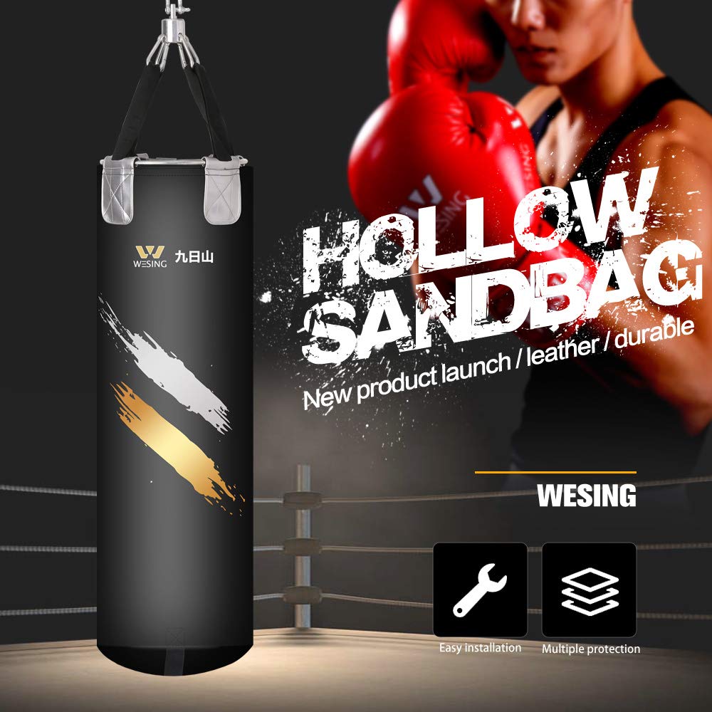 WESING Heavy Duty Unfilled Boxing Punching Bag Set for MMA, Kickboxing & Muay Thai Training - Black | Perfect for Home Gym, Martial Arts Practice & Combat Sports Workouts