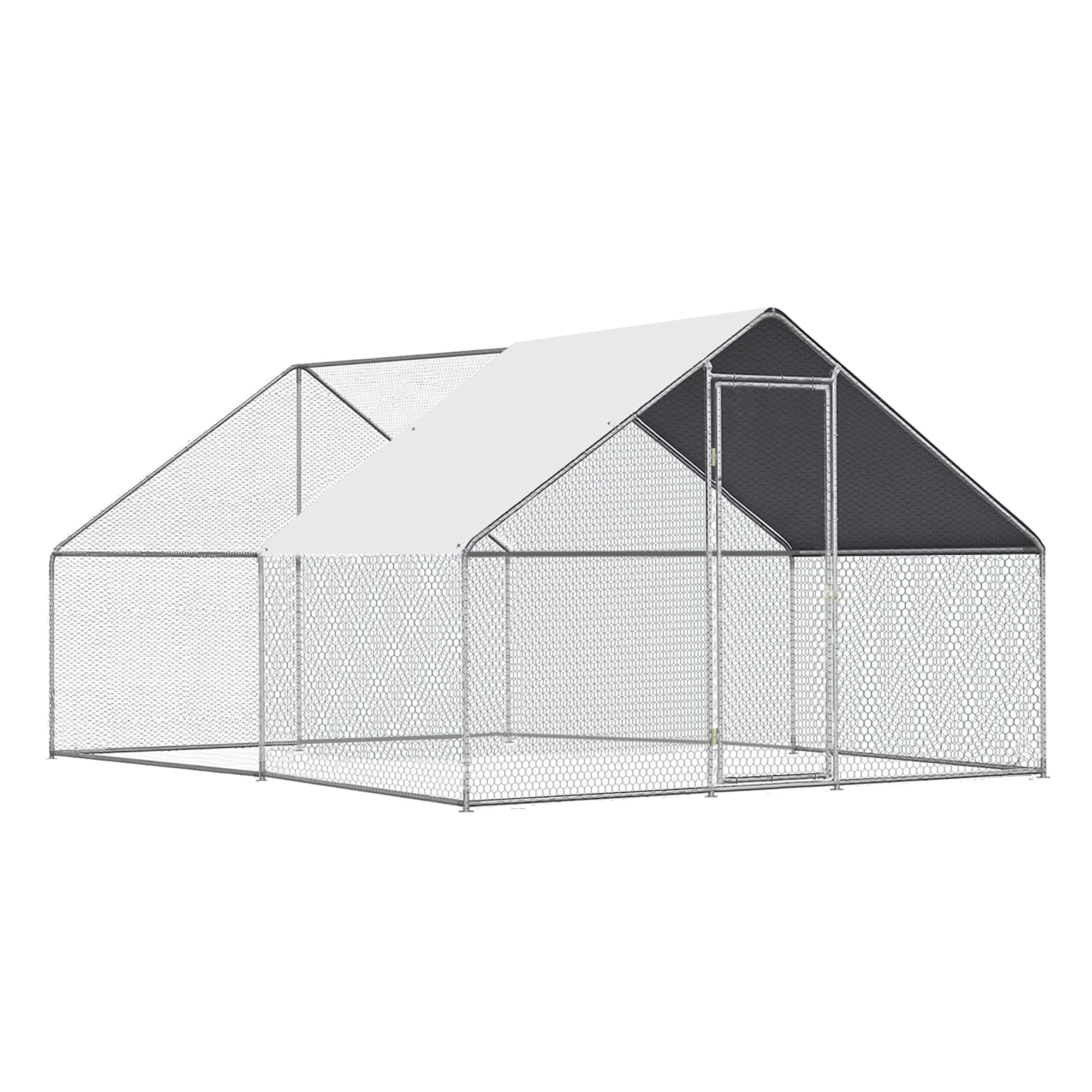 GojoOasis 10x10ft Walk-In Chicken Coop with Roof Cover - Large Metal Poultry Cage for Hens, Ducks & Birds - Outdoor Backyard Hen House (10'L x 10'W x 6.6'H) - Perfect for Free-Range Farming, Backyard Poultry Keeping & Pet Shelter