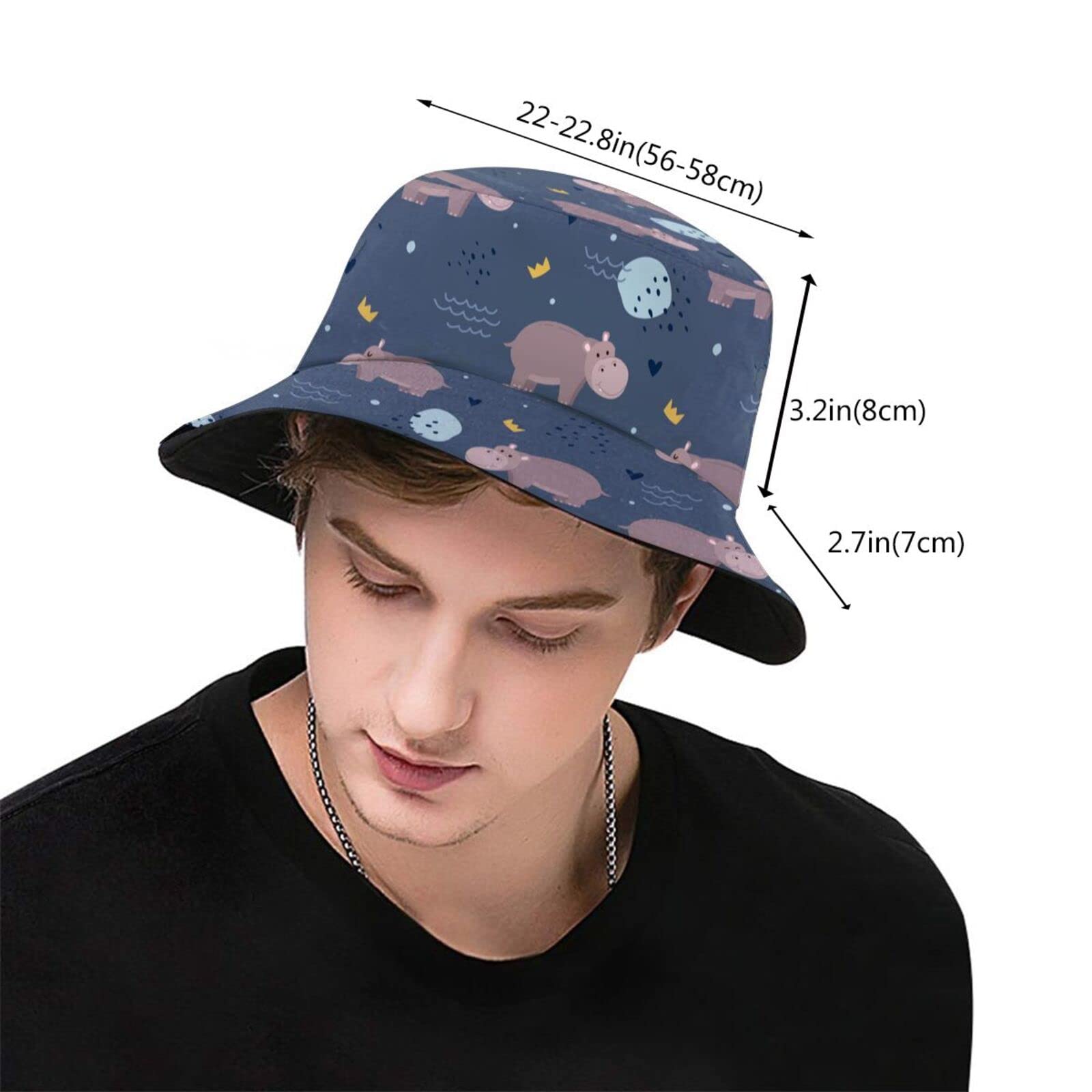 Cute Hippo Bucket Hat - Animal Print Sun Hat for Women & Men - Lightweight Fisherman Hat for Beach, Outdoor, Travel & Happy Muharram Celebrations