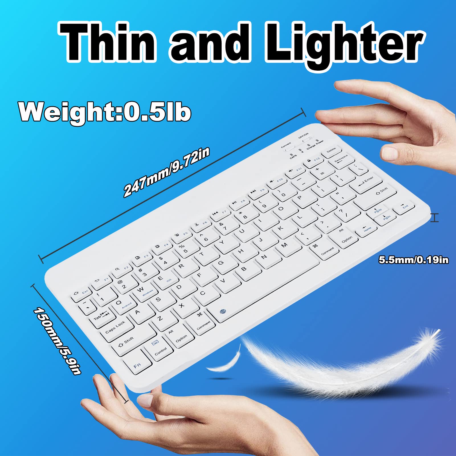 Wireless Bluetooth Keyboard and Mouse Combo - 2.4GHz USB Rechargeable, Ultra-Thin Quiet Mini Keyboard Set for iPad, Mac, Windows, Android Tablet & Laptop (White) - Perfect for Home Office, Remote Work & Travel