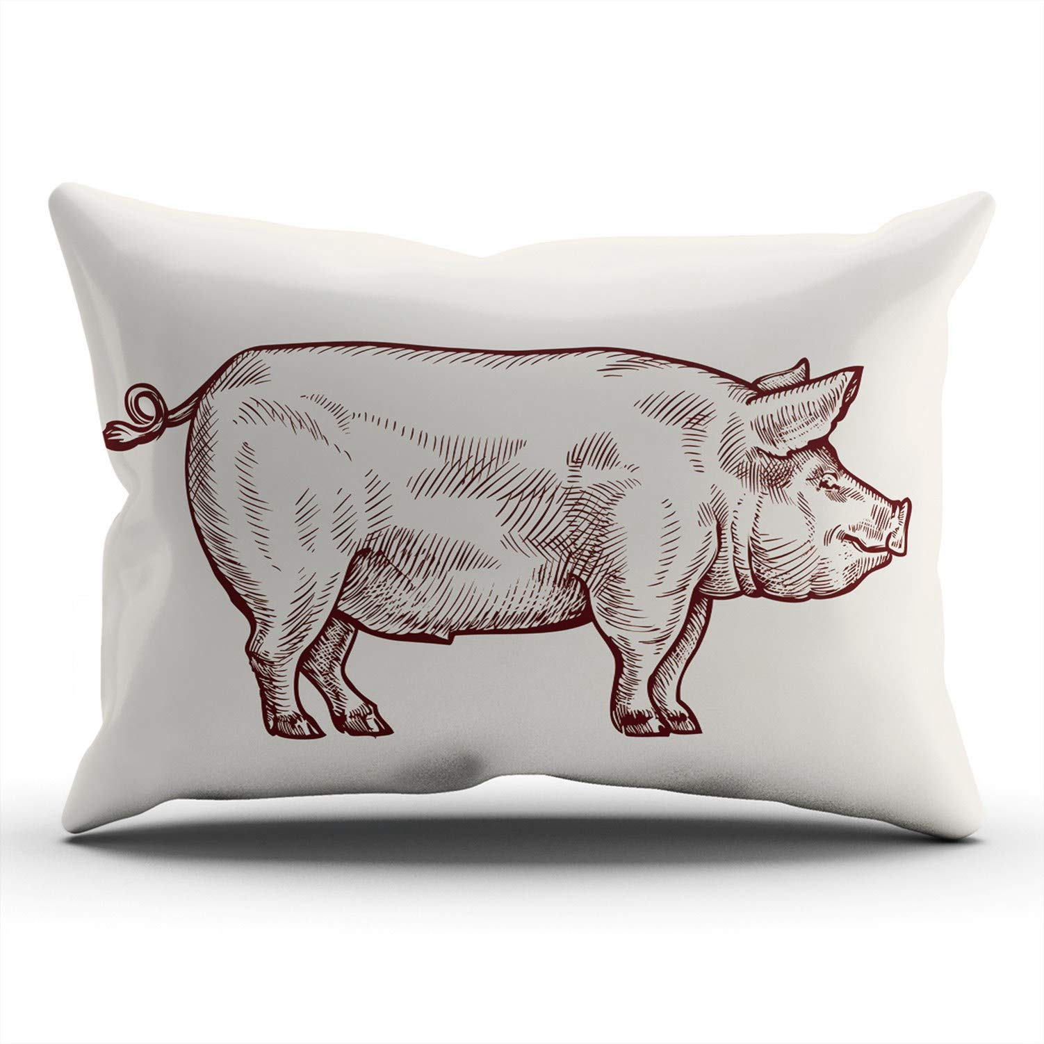 WULIHUA Cute Pig Printed Pillow Cover - Modern Decorative Throw Pillow Case, Durable Sofa Cushion Cover, One-Sided Sketch Design, 12x24 Inches - Perfect for Living Room, Bedroom & Home Decor
