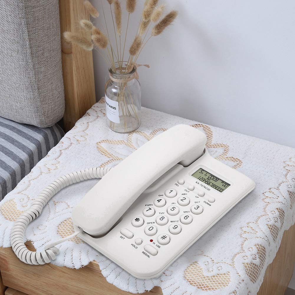 Wired Corded Landline Telephone with Backlit Display - Home & Office Desk Phone, Telephone Line Powered (White) | Ideal for Home, Hotel, and Business Use