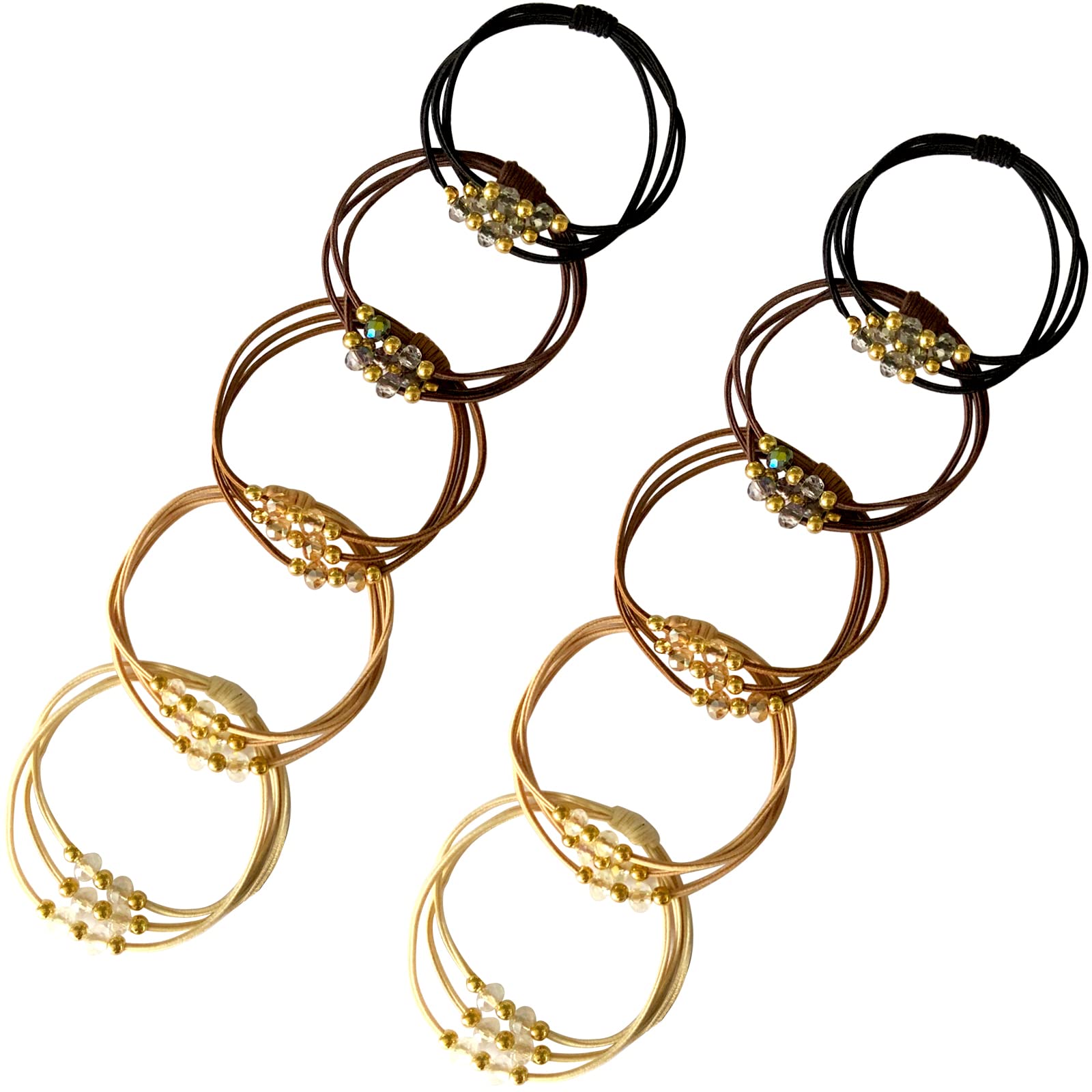 10pcs Small Gold Bead Hair Ties - Elastic Ponytail Holders for Women & Girls - Crystal Bead Hair Tie Bracelets for Thick, Thin & Curly Hair (5 Colors) - Perfect for Daily Wear, Parties & Gifts
