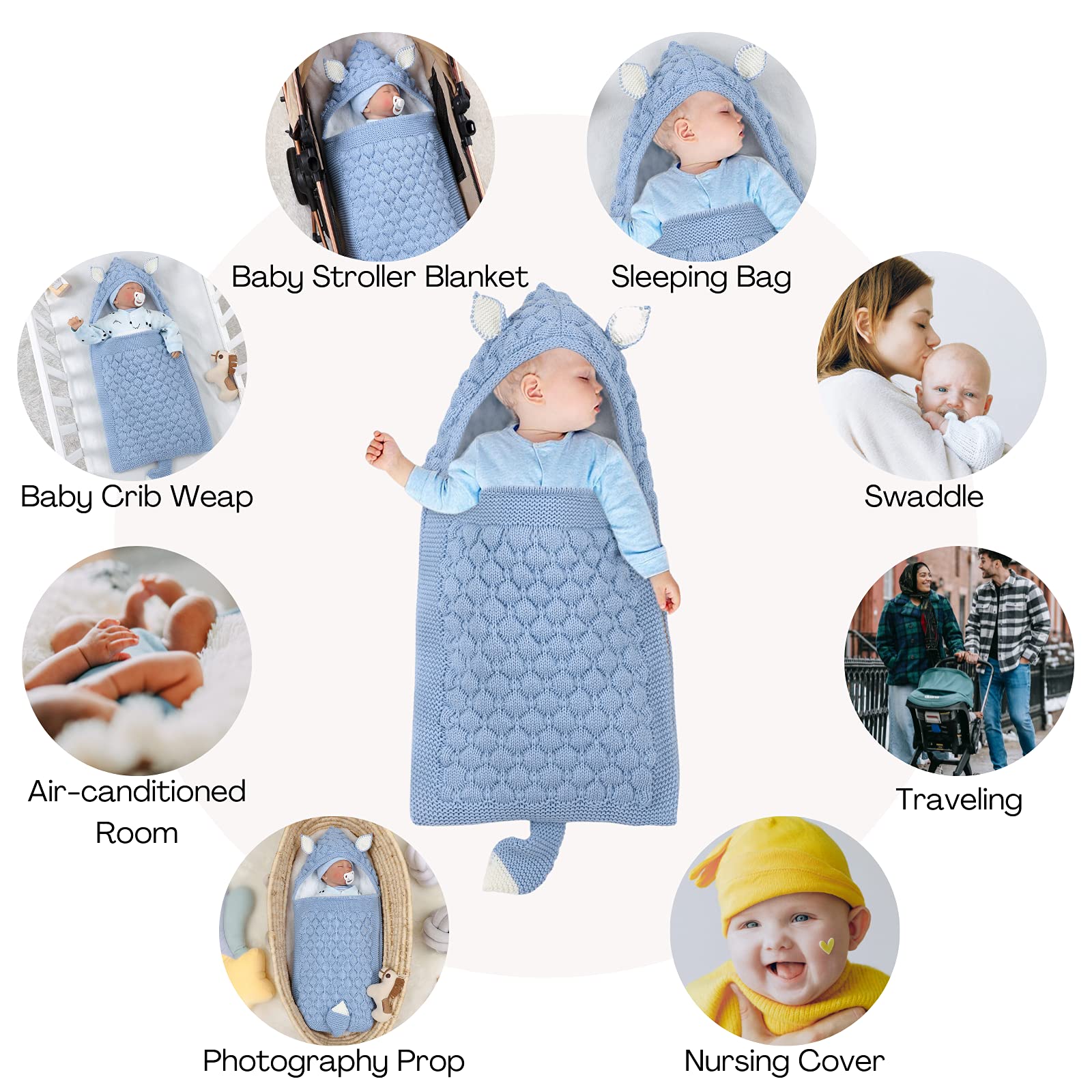 Opewod Unisex Baby Swaddle Blankets - Soft Fleece Knit Swaddle Wrap for Newborns 0-12 Months - Warm Stroller Wrap for Baby Girls & Boys - Perfect for Sleeping, Nursing & On-the-Go Comfort