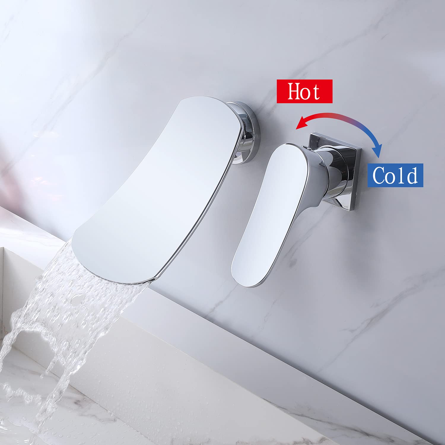Wall Mounted Waterfall Bathroom Sink Faucet - Single Handle 2 Hole Vanity Faucet with Chrome Finish for Modern Bathroom & Lavatory Sink - Perfect for Spa, Hotel, and Home Renovation