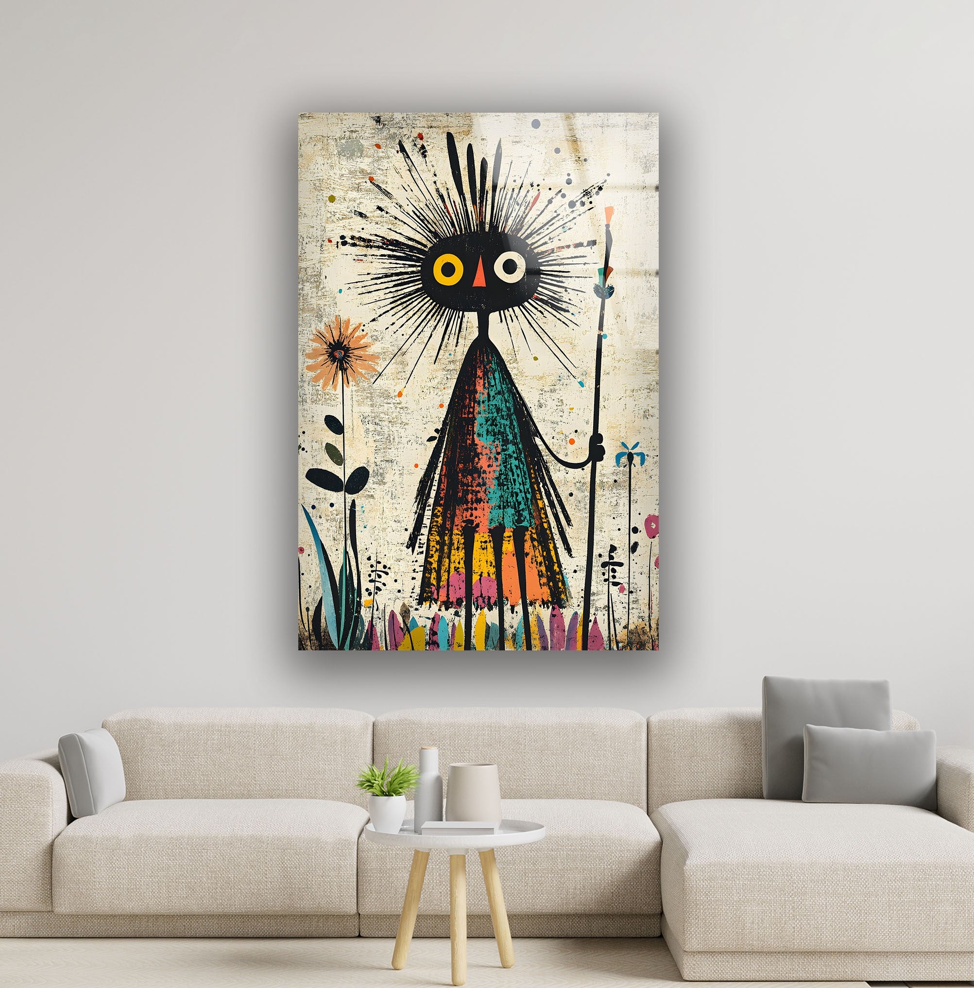 Hand-Painted African Tribal Figure Glass Wall Art - Unique Home Decor for Living Room, Bedroom & Office