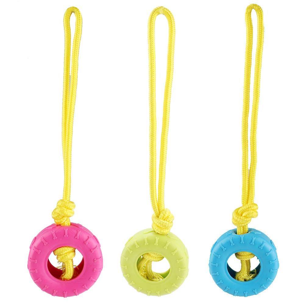 JUnYuKj 3-Piece Dog Chew Toy Set with Rope - Durable Tire-Shaped Pet Toys for Interactive Training & Play - Perfect for Teething Puppies, Aggressive Chewers & Bonding Activities