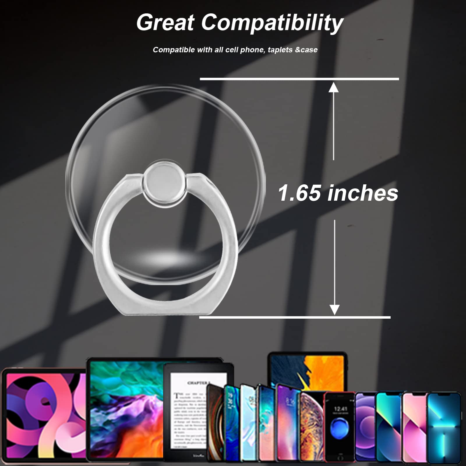 Clear Phone Ring Holder with Kickstand - 360° Rotating Finger Grip Stand for iPhone, Samsung & Tablets (Round, Transparent) - Perfect for Hands-Free Viewing, Gaming & Selfies