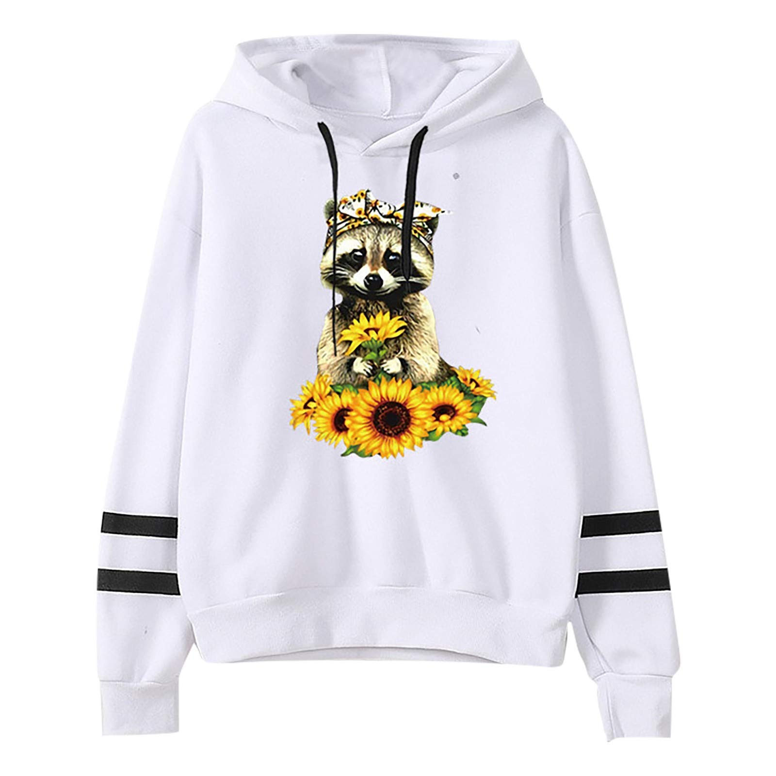 Women's Cute Animal Print Hoodie - Striped Long Sleeve Pullover with Drawstring, Loose Fit Hooded Sweatshirt | Perfect for Casual Wear, Street Fashion & Cozy Outfits