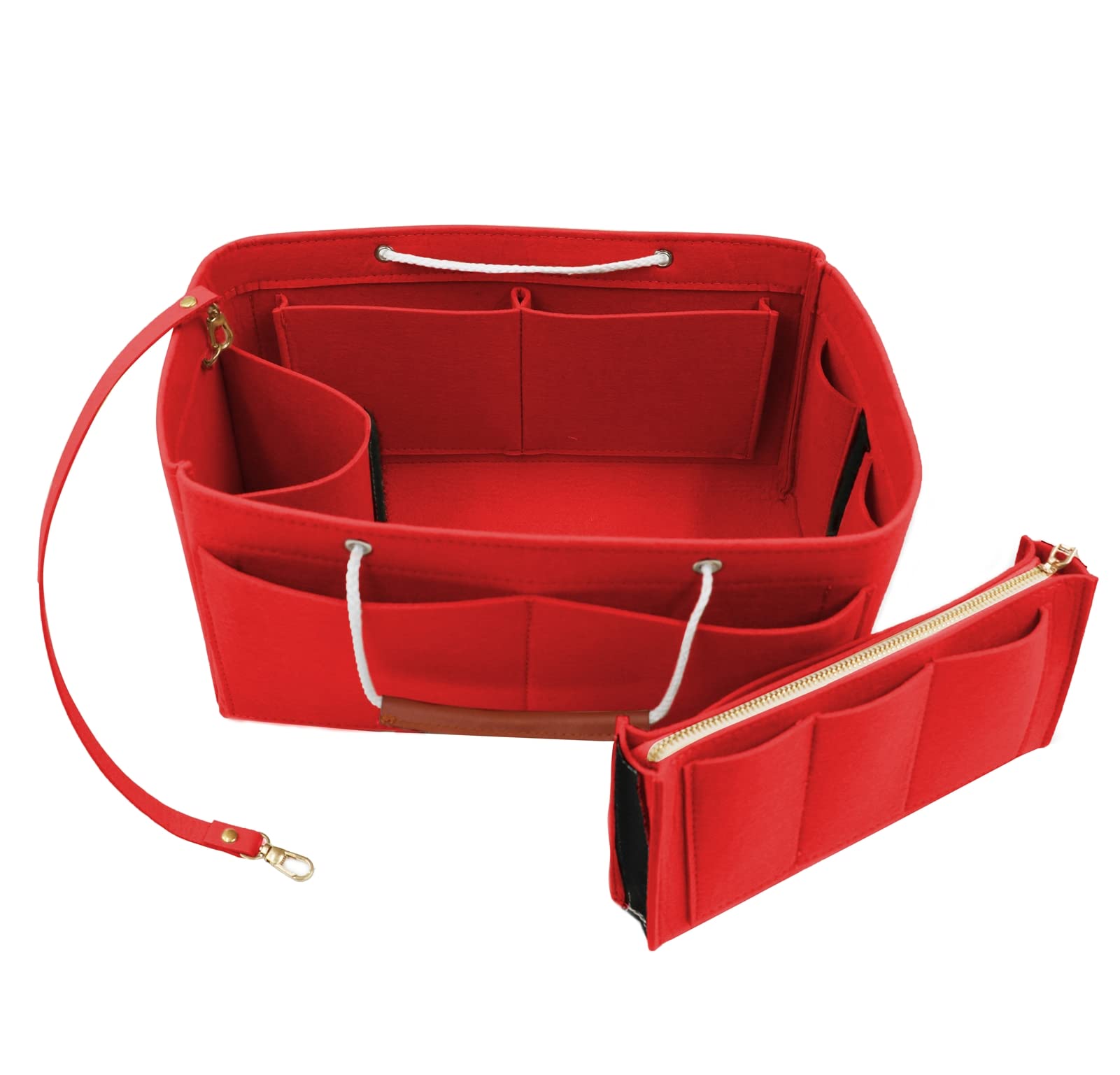 Heavyoff Felt Purse Organizer Insert for Handbags - Detachable Tote Bag Organizer with Key Chains, Women's Handbag Accessory (Red) | Perfect for Work, Travel & Everyday Use