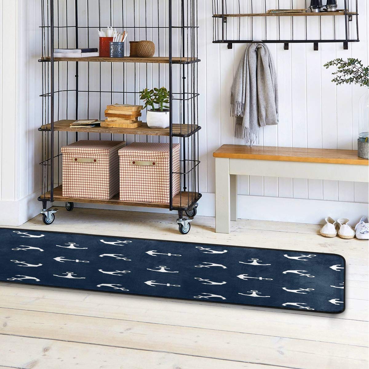 ALAZA Nautical Anchor Ocean Sea Collection Area Rug - 2' x 6' Non-Slip Floor Mat for Living Room, Bedroom, Kitchen - Coastal Decor for Beach House, Boat, or Seaside Themed Spaces
