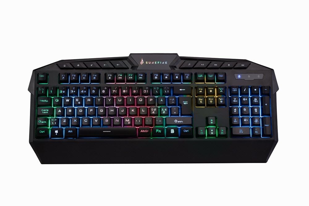 SureFire Kingpin Gaming Keyboard - Nordic Layout QWERTY, RGB Backlit Mechanical Keyboard with 25 Anti-Ghosting Keys, USB Wired for PC Gamers - Perfect for Esports, Streaming & Late Night Gaming Sessions