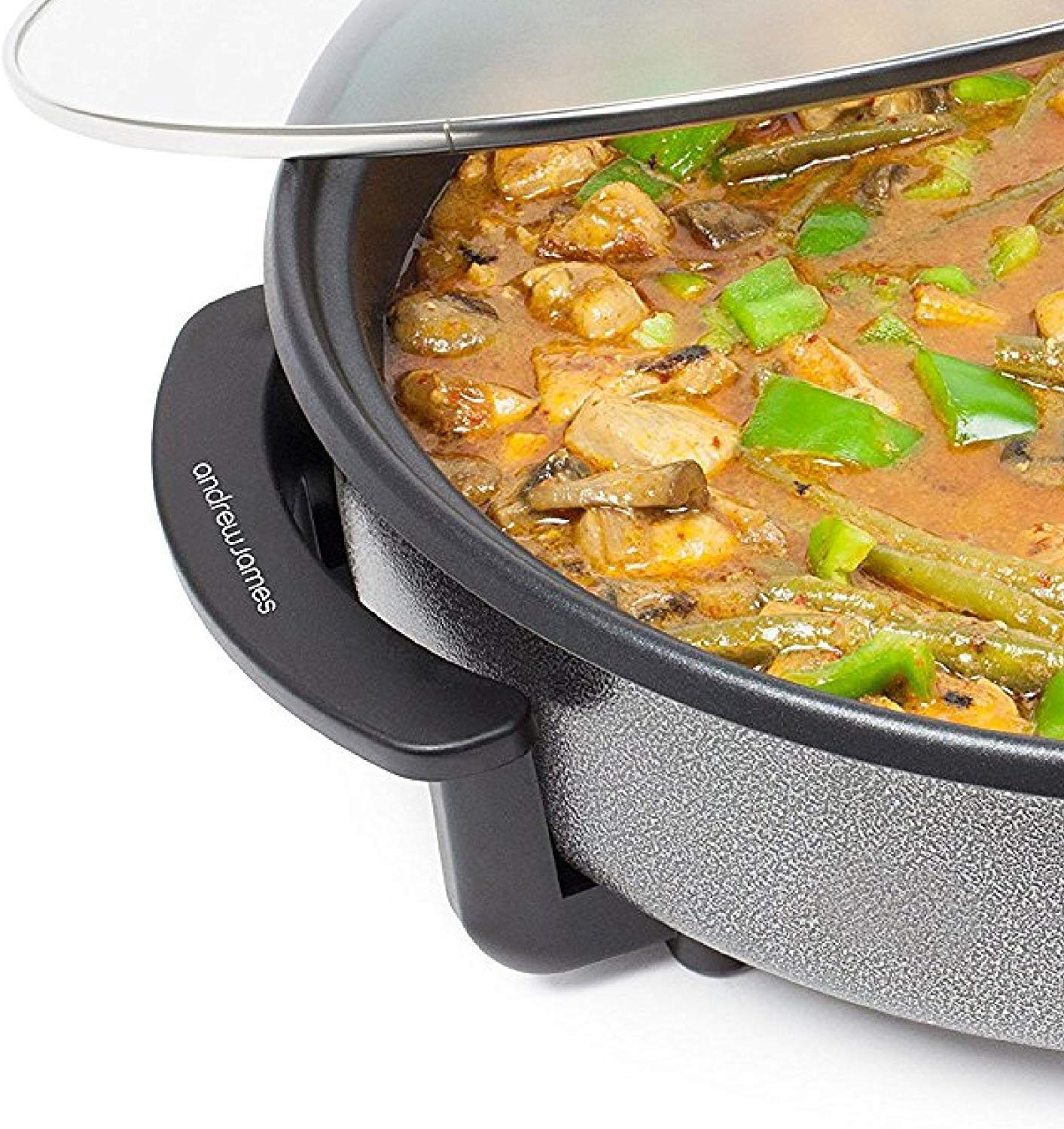 Andrew James 42cm Electric Multi Cooker - 1500W Non-Stick Frying Pan with Lid, Large Skillet for Camping, Paella, Breakfast | Adjustable Temperature Control & Energy Efficient | Perfect for Outdoor Cooking, RV Trips & Home Kitchen Use