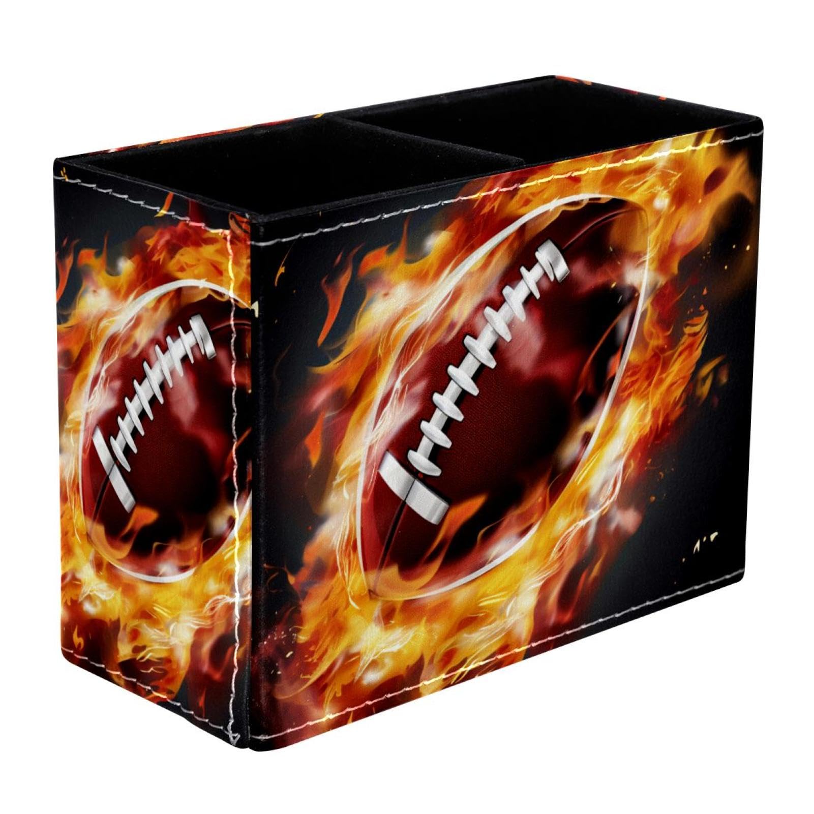 Premium Desk Pen Holder & Pencil Organizer - American Football & Fire Design Office Supplies for Home, School, and Office Organization