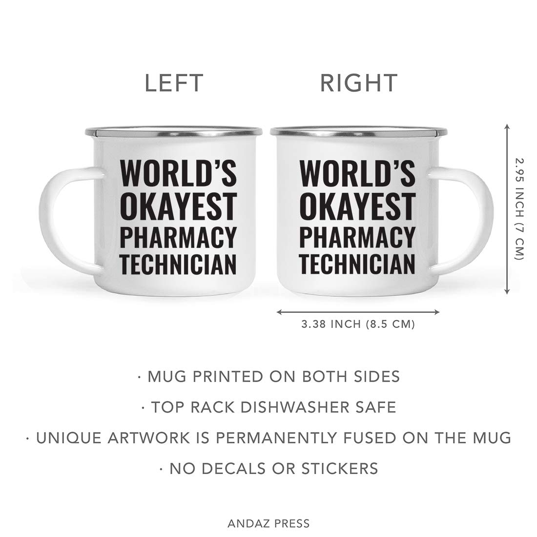 11oz Stainless Steel Campfire Coffee Mug - World's Okayest Pharmacy Technician Gag Gift - Enamel Metal Camping Cup for Outdoor Adventures - Includes Gift Box - Perfect for Christmas, Birthday & White Elephant Gifts (1-Pack)