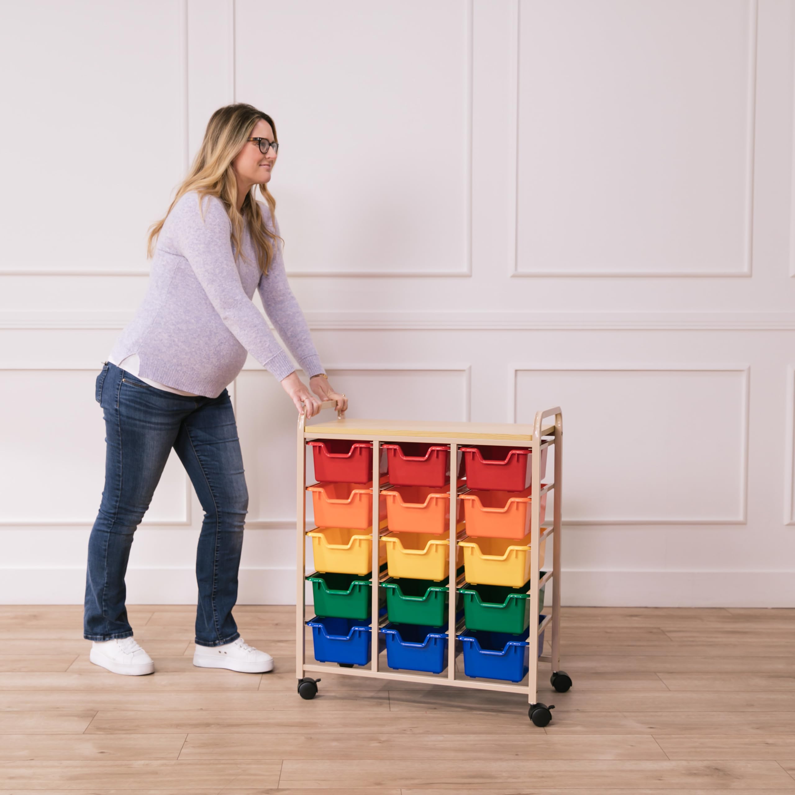 ECR4Kids Mobile Organizer Cart with 15 Storage Bins - Classroom & Home Organization for Toys, Art Supplies, Books | Rolling Storage Unit for Teachers, Kids, Craft Rooms & Playrooms