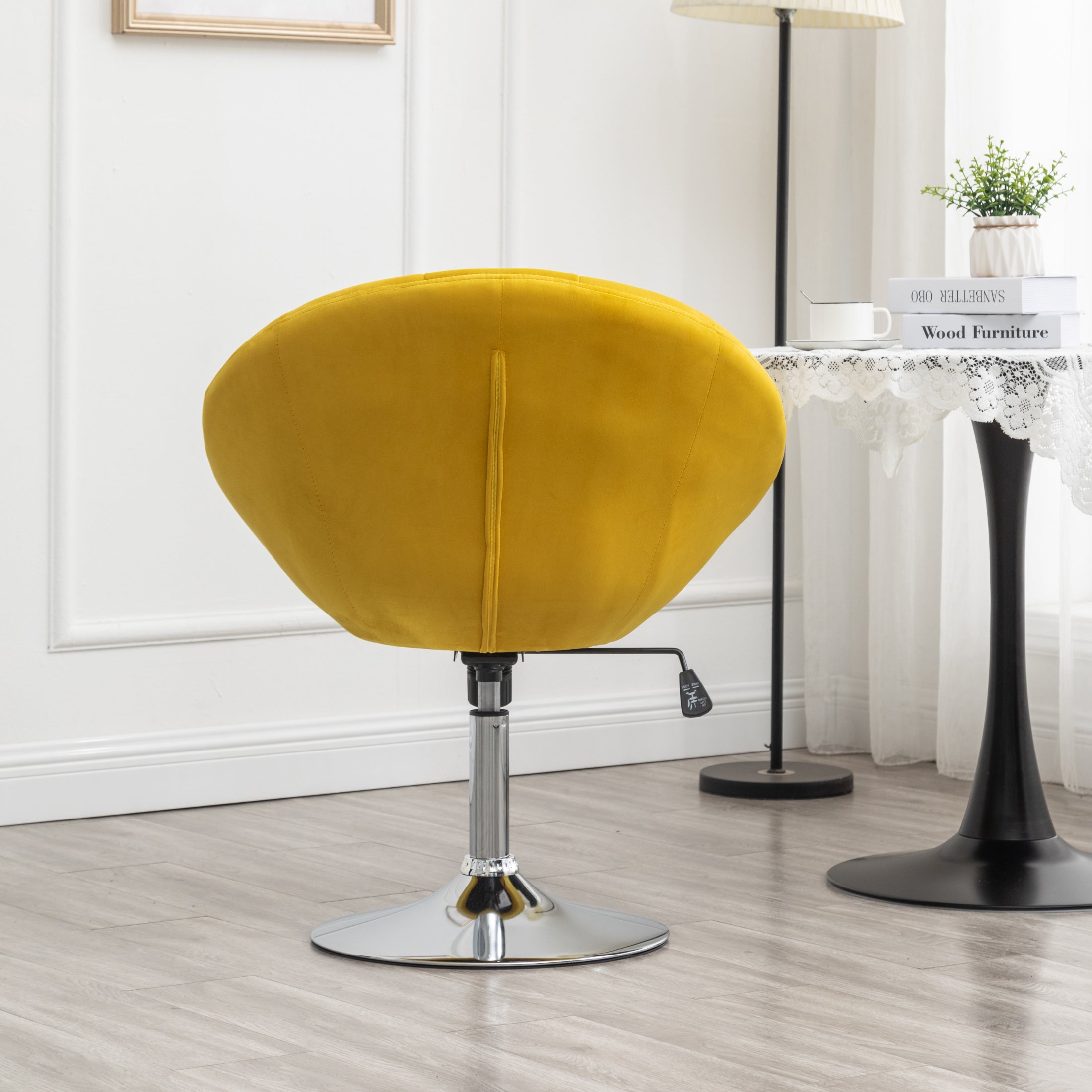 Roundhill Furniture Noas Velvet Upholstered Tufted Back Swivel Accent Chair - Yellow Velvet Lounge Chair for Living Room, Bedroom & Office Decor