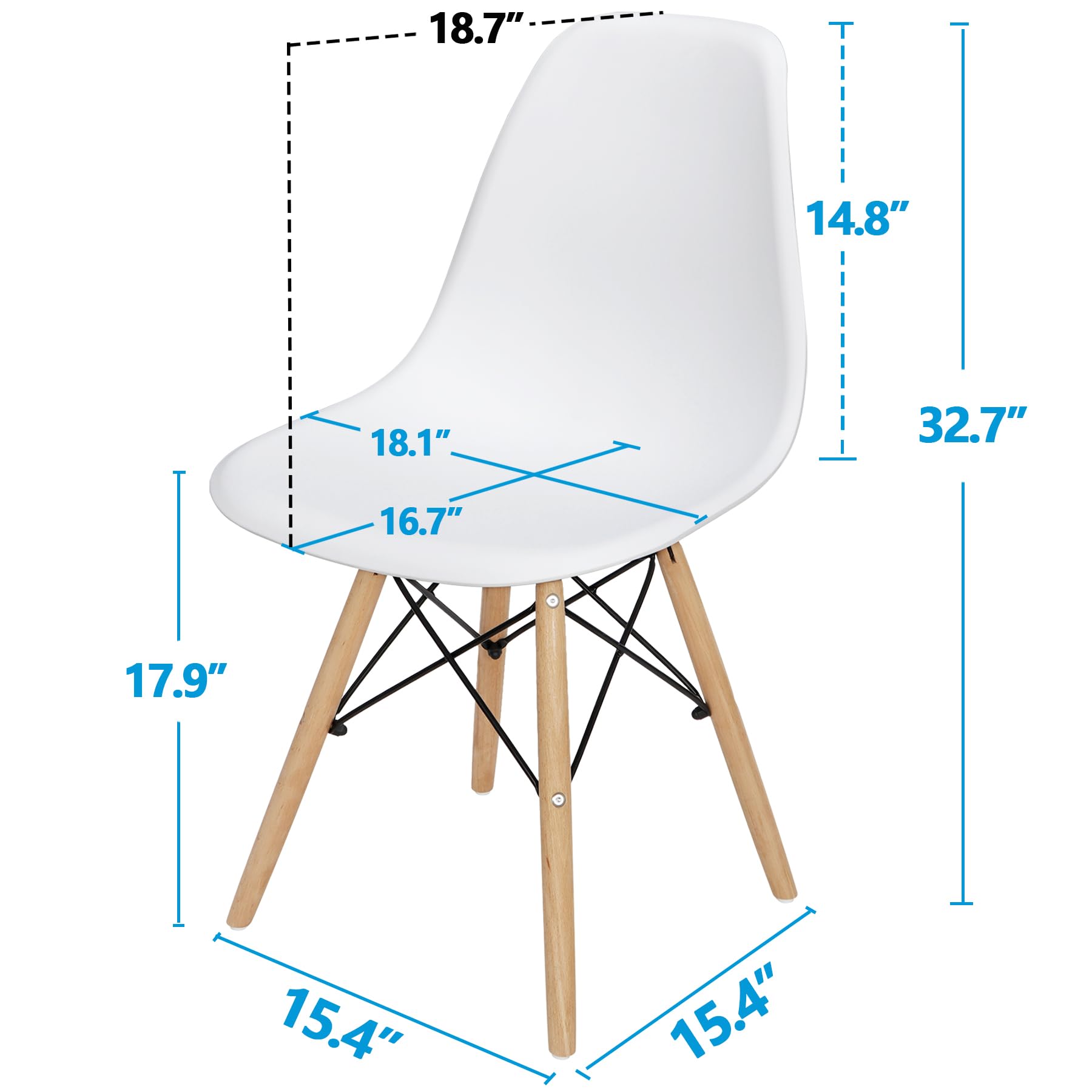 ZENY Modern Dining Chair Set of 4 - Mid Century DSW Style Wooden Leg Chairs | Plastic Shell Lounge Side Chairs for Kitchen, Dining Room, Bedroom & Living Room | Perfect for Home Decor, Restaurant, Cafe & Office Use