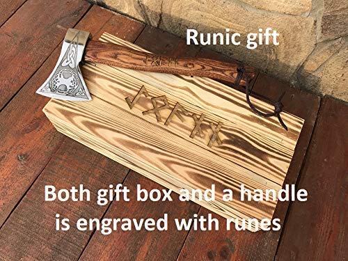 Viking Runic Axe - Handcrafted Norse Battle Axe with Engraved Runes - Perfect Gift for Men, Viking Enthusiasts & Collectors - Use for Cosplay, Home Decor & Medieval Reenactments
