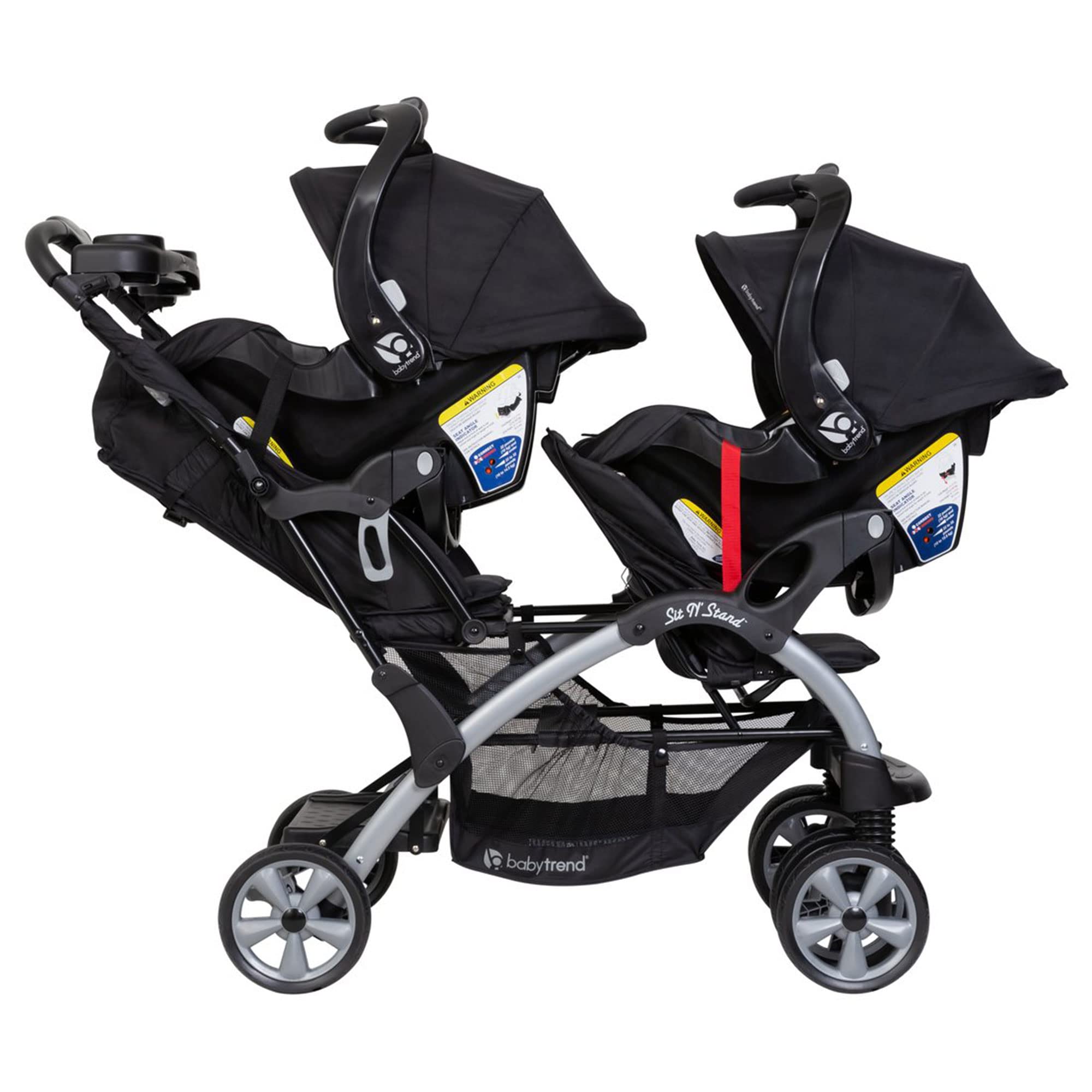 Baby Trend Double Sit N' Stand Stroller for Infant & Toddler - Lightweight Travel Stroller with 5-Point Harness & Storage Basket (Khaki) | Perfect for Twins, Siblings or Daycare Use