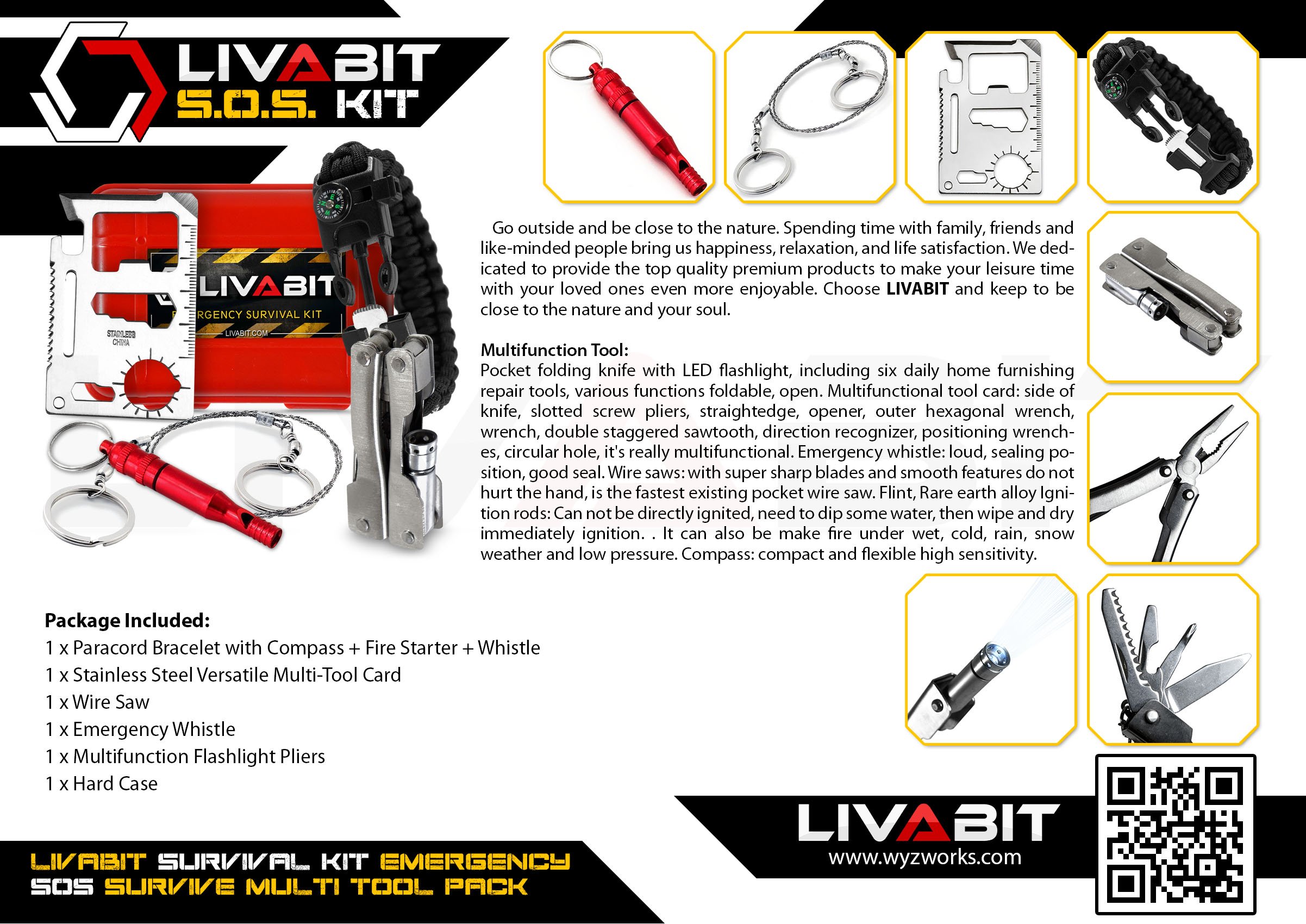 Survival Kit Emergency SOS Multi Tool Pack with Paracord Bracelet - Essential Outdoor Gear for Camping, Hiking & Adventure Preparedness