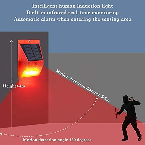 Solar Powered Strobe Light with Remote Control - Waterproof Outdoor Security Alarm Light with Sound for Home, Farm, Barn, Villa Protection | Ideal for Nighttime Security & Property Safety