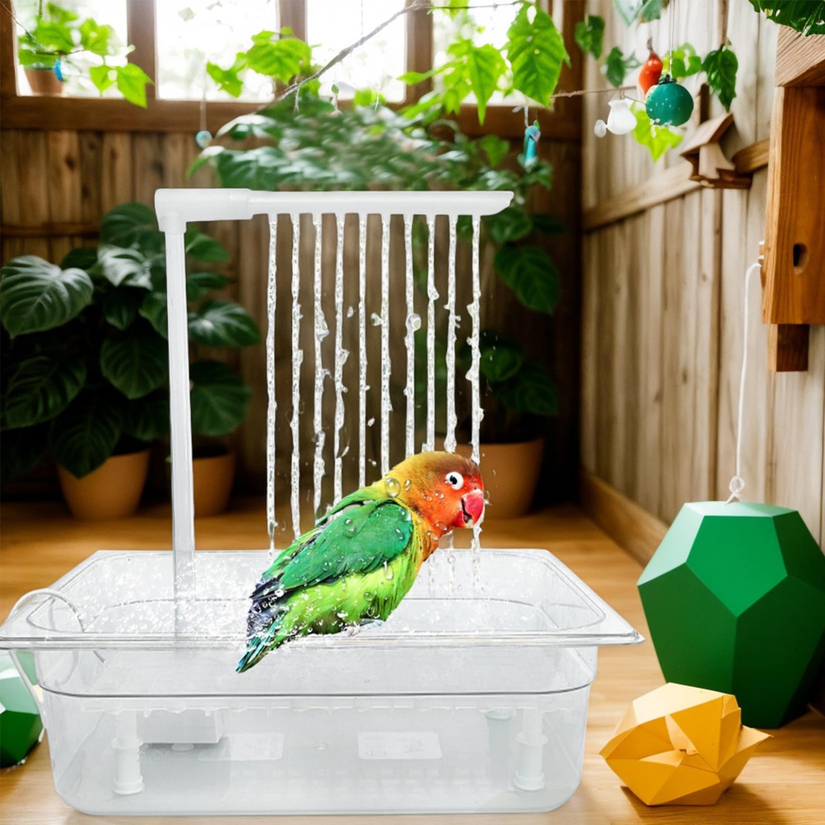 Parrot Bathtub with Shower - Circulating Bird Bath with Controller, Quiet Running Plastic Bird Shower for Indoor & Outdoor Use | Perfect for Bird Cages, Aviaries, and Pet Play Areas