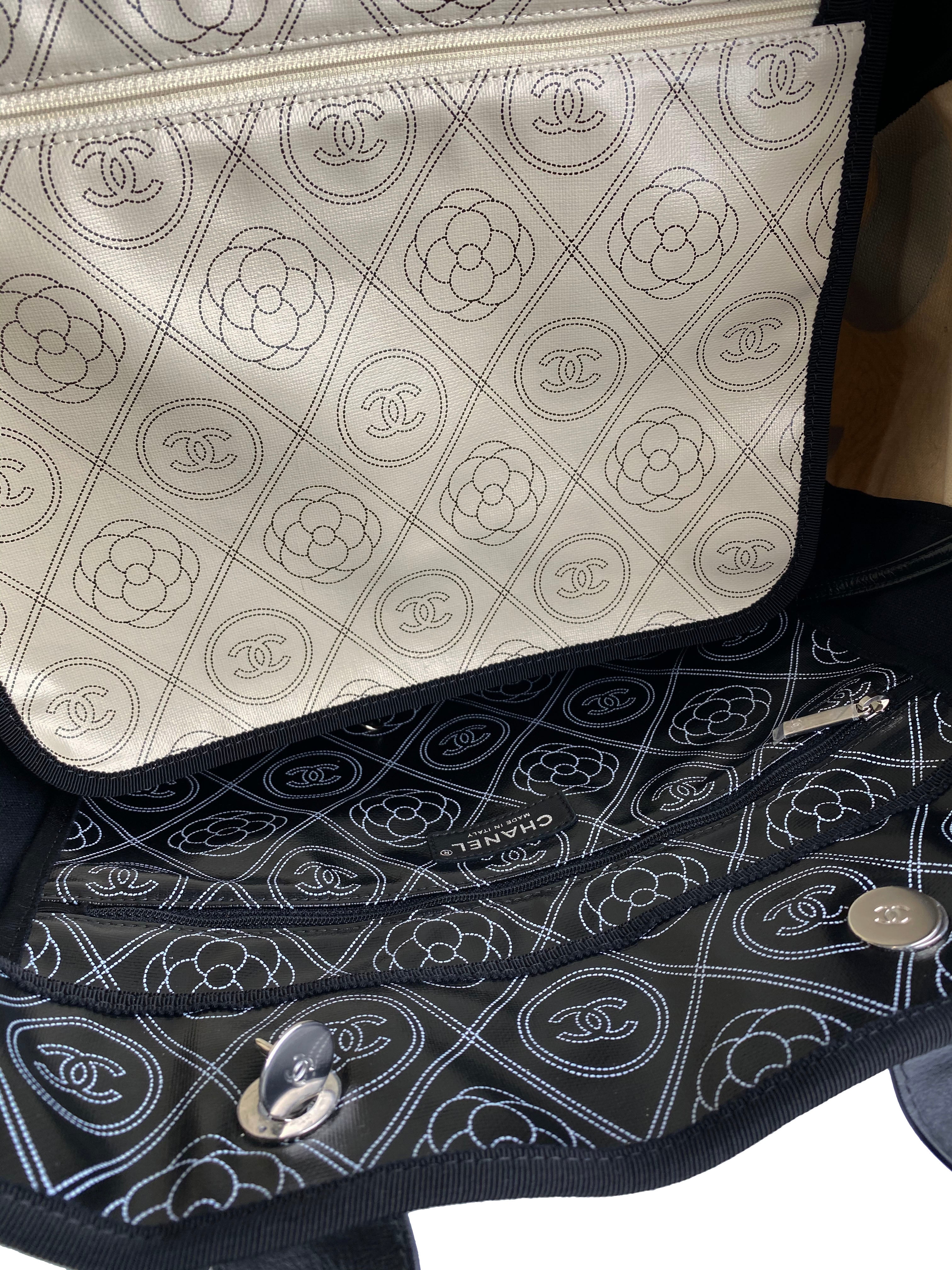 Chanel Black & White Logo Camellia Large Shopping Tote Bag - Luxury Designer Handbag for Women, Perfect for Work, Travel & Everyday Use