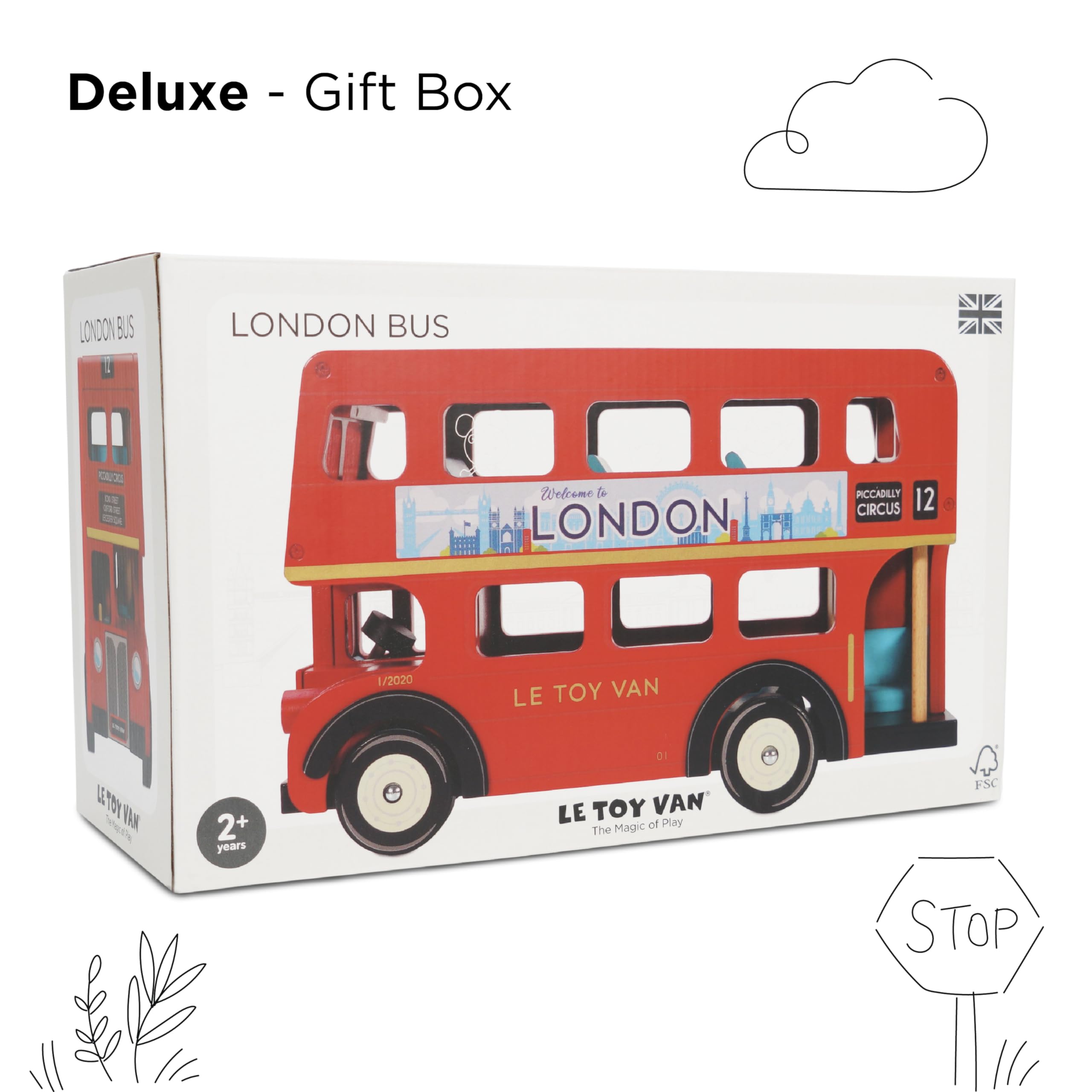 Le Toy Van London Double Decker Bus - Wooden Construction Vehicle Toy for Kids - Pretend Play & Educational Toy for Boys & Girls Ages 3+ - Perfect for Imaginative Play, Preschool Learning & Nursery Decor