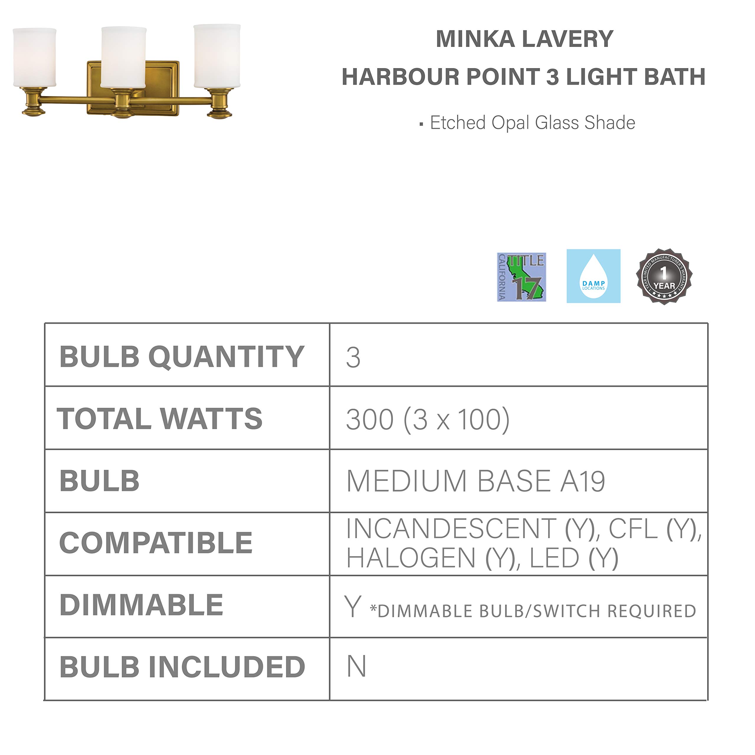Minka Lavery Harbour Point 5173-249 Brass Vanity Wall Light Fixture - 7