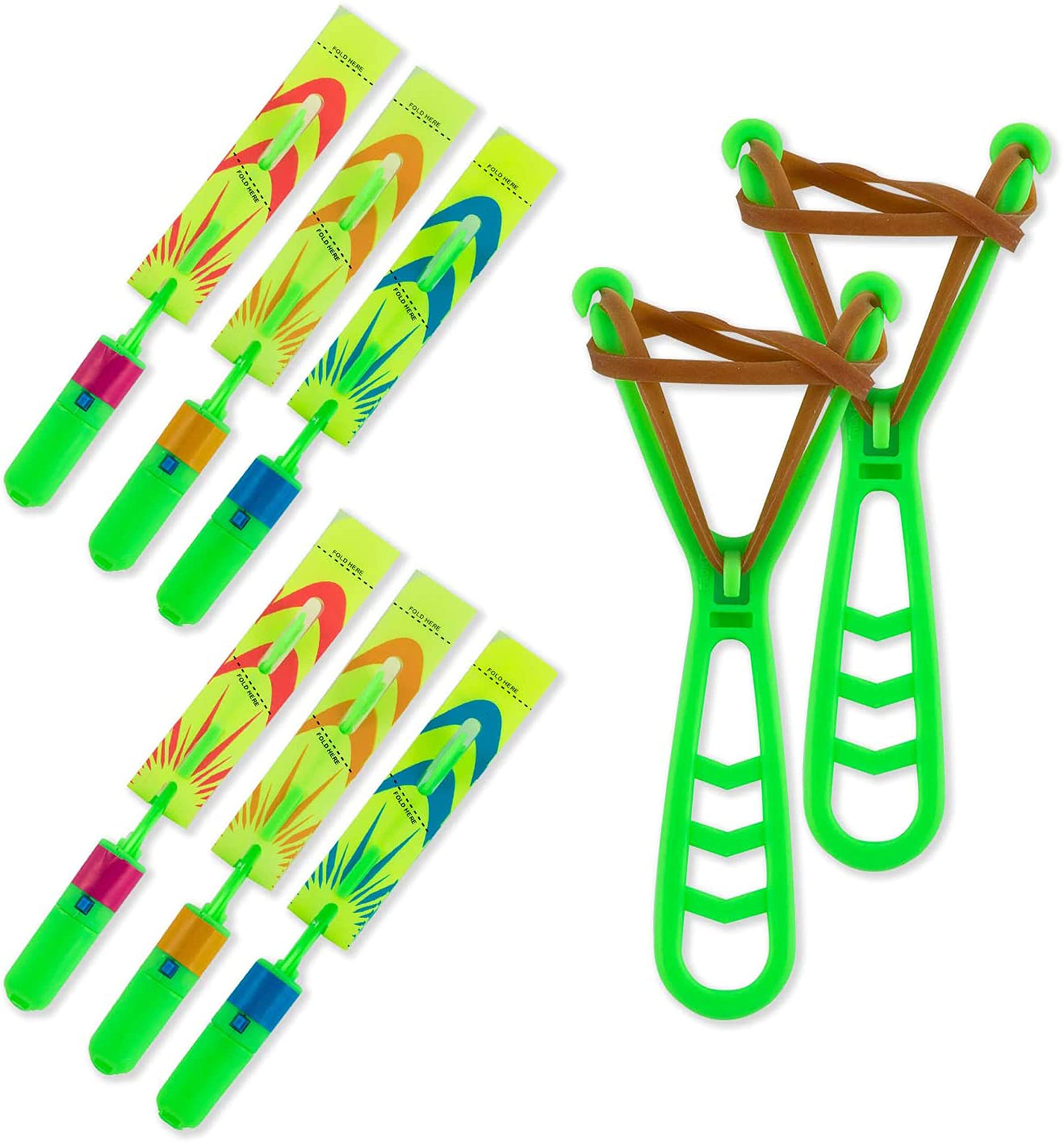 BAIVYLE LED Helicopter Toys for Kids - 6pcs Light Up Flying Arrow Slingshot with Glow in The Dark Feature - Fun Outdoor Camping Games & Birthday Party Favors for Boys Girls - Perfect for Backyard Play, Nighttime Activities and Summer Camp Adventures