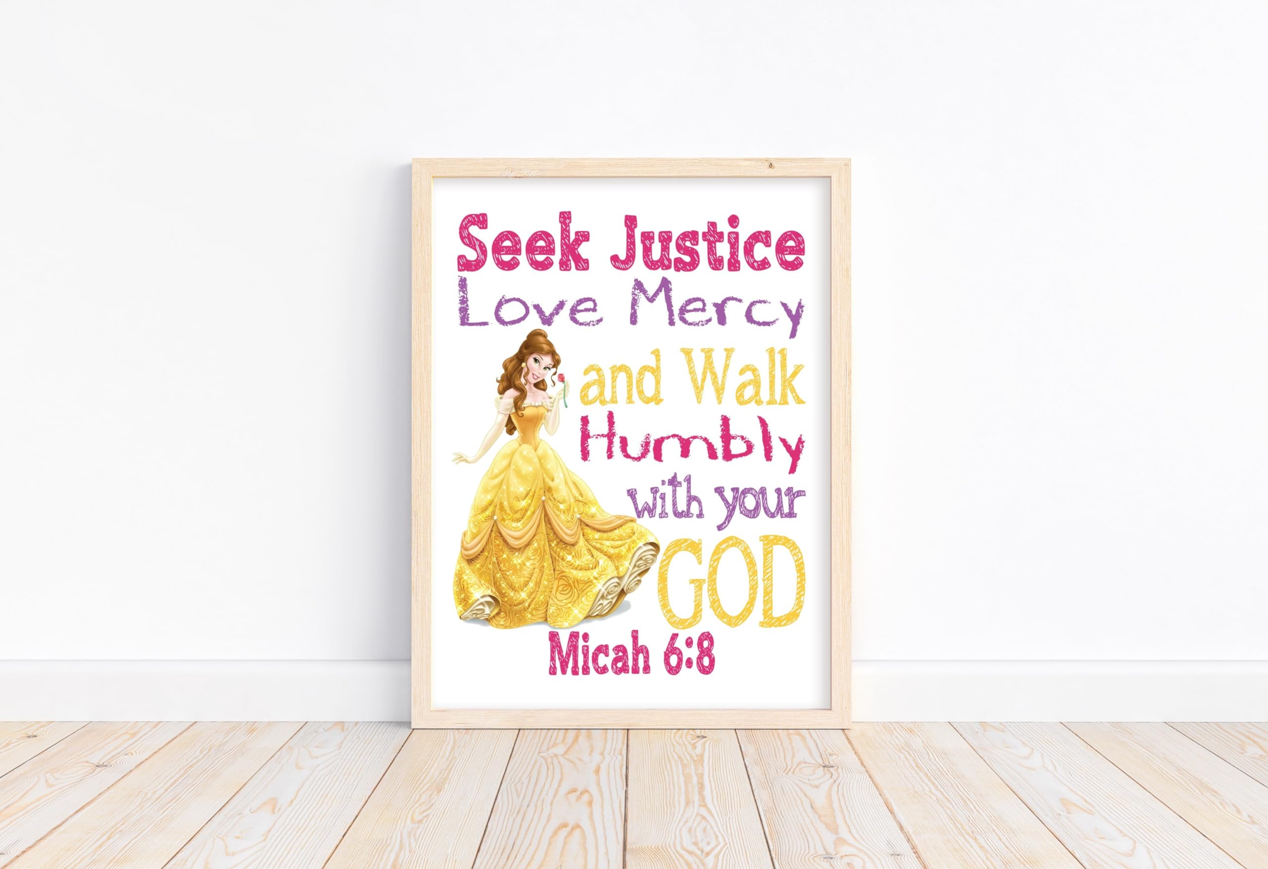 Belle Princess Christian Nursery Decor - Micah 6:8 Wall Art for Baby Room