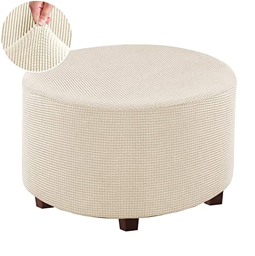 Elastic Round Ottoman Slipcover - Washable Stretch Footstool Protector & Storage Cover - Durable Sofa Foot Cover for Living Room - Perfect for Home Decor, Furniture Protection and Comfortable Foot Rest