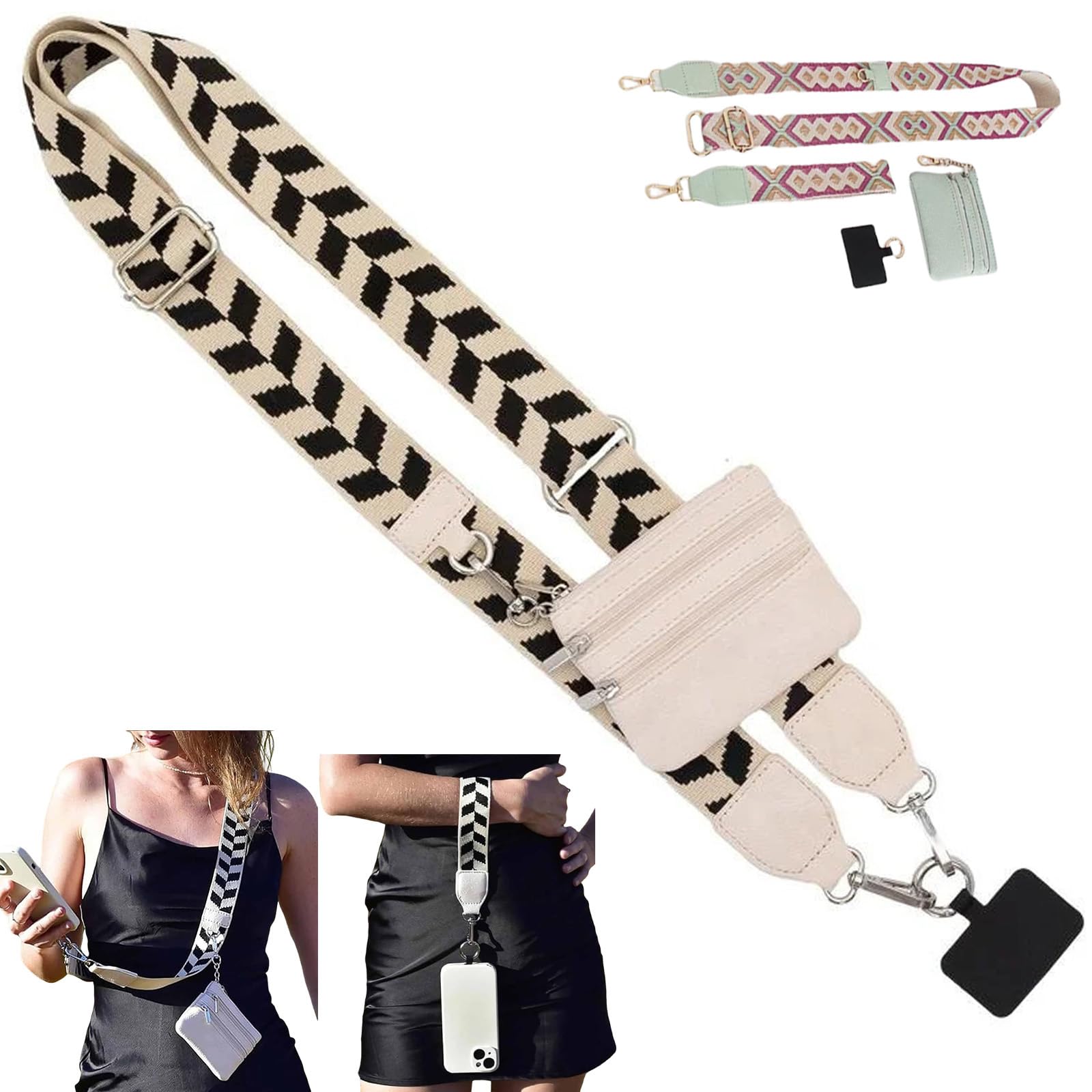 Phone Strap with Zippered Pouch & Clip - Hands-Free Crossbody Phone Lanyard with Wallet for iPhone & Android | Perfect for Travel, Shopping & Outdoor Activities