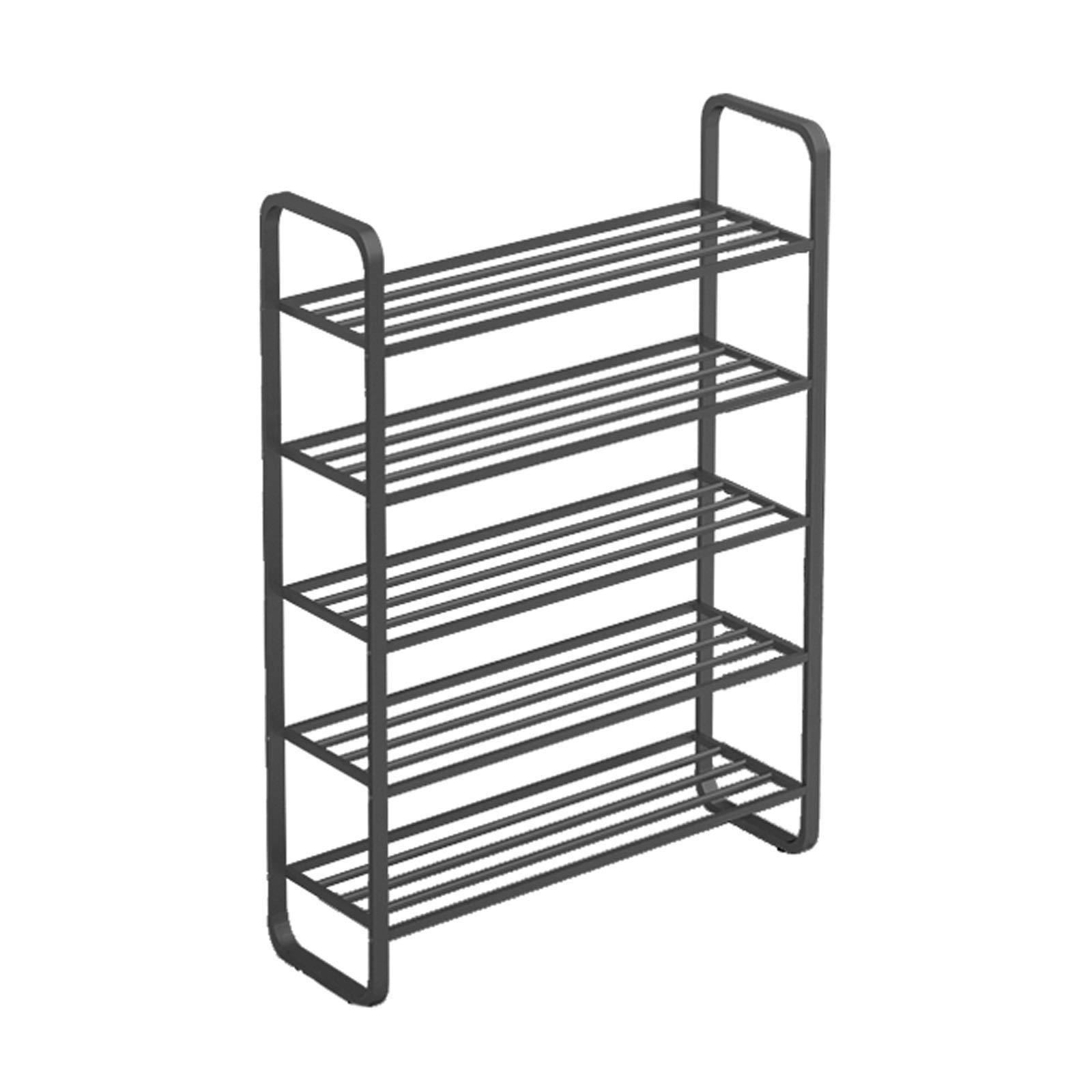 LEI789LL 5-Tier Metal Shoe Rack - Space Saving Shoe Organizer for Entryway, Bedroom & Closet - Black/Gold Multi-Purpose Storage Shelf - Compact X-Small Size for Small Spaces - Perfect for Apartments, Dorms & Tight Spaces