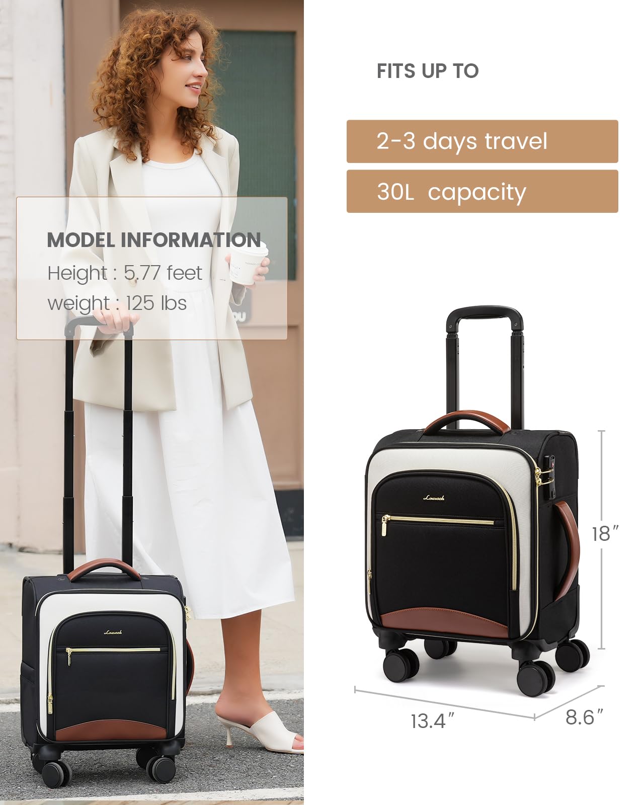 LOVEVOOK 16 Inch Underseat Carry On Luggage with Spinner Wheels - 18x14x8 Inches TSA Approved Water-Resistant Lightweight Travel Bag - Perfect for Airplane Personal Item, Business Trips & Weekend Getaways
