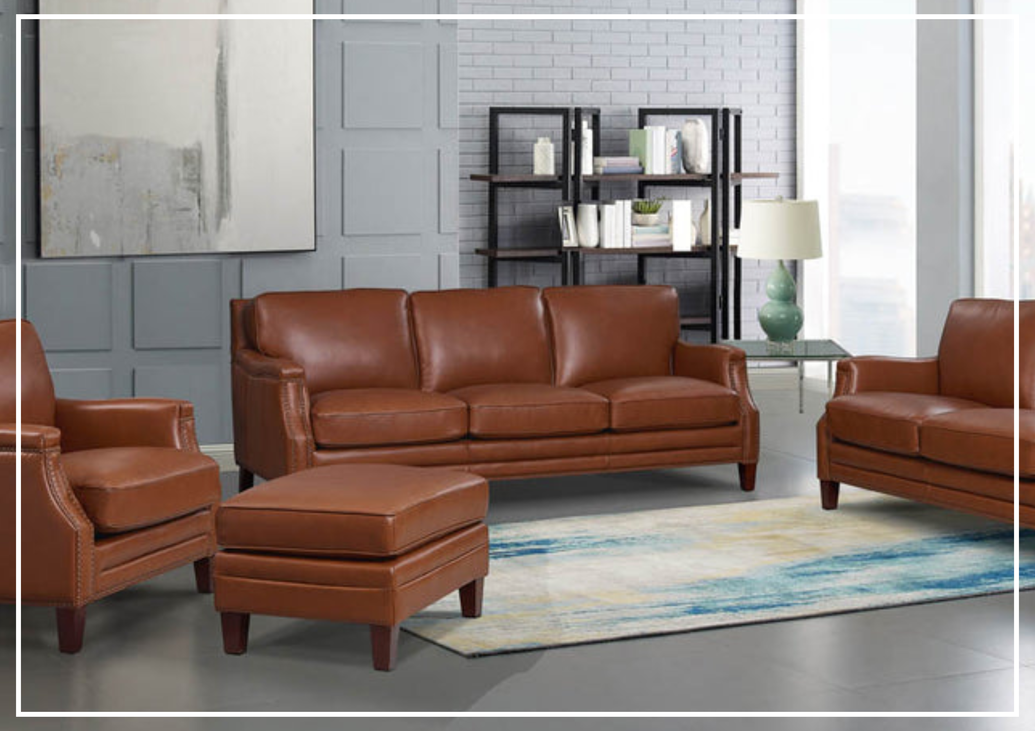 Hydeline Camano Brown Premium Leather 3-Seater Sofa - Luxurious Genuine Leather Couch for Living Room, Lounge & Office - Comfortable Modern Sectional Sofa for Home Decor & Relaxation
